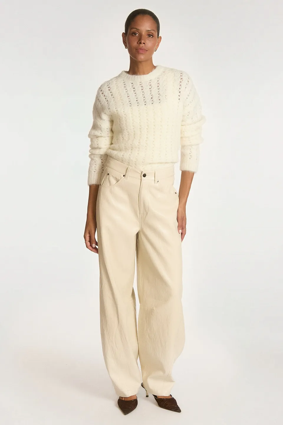 Aaiko Quin pantaloni ecopelle panna barrel