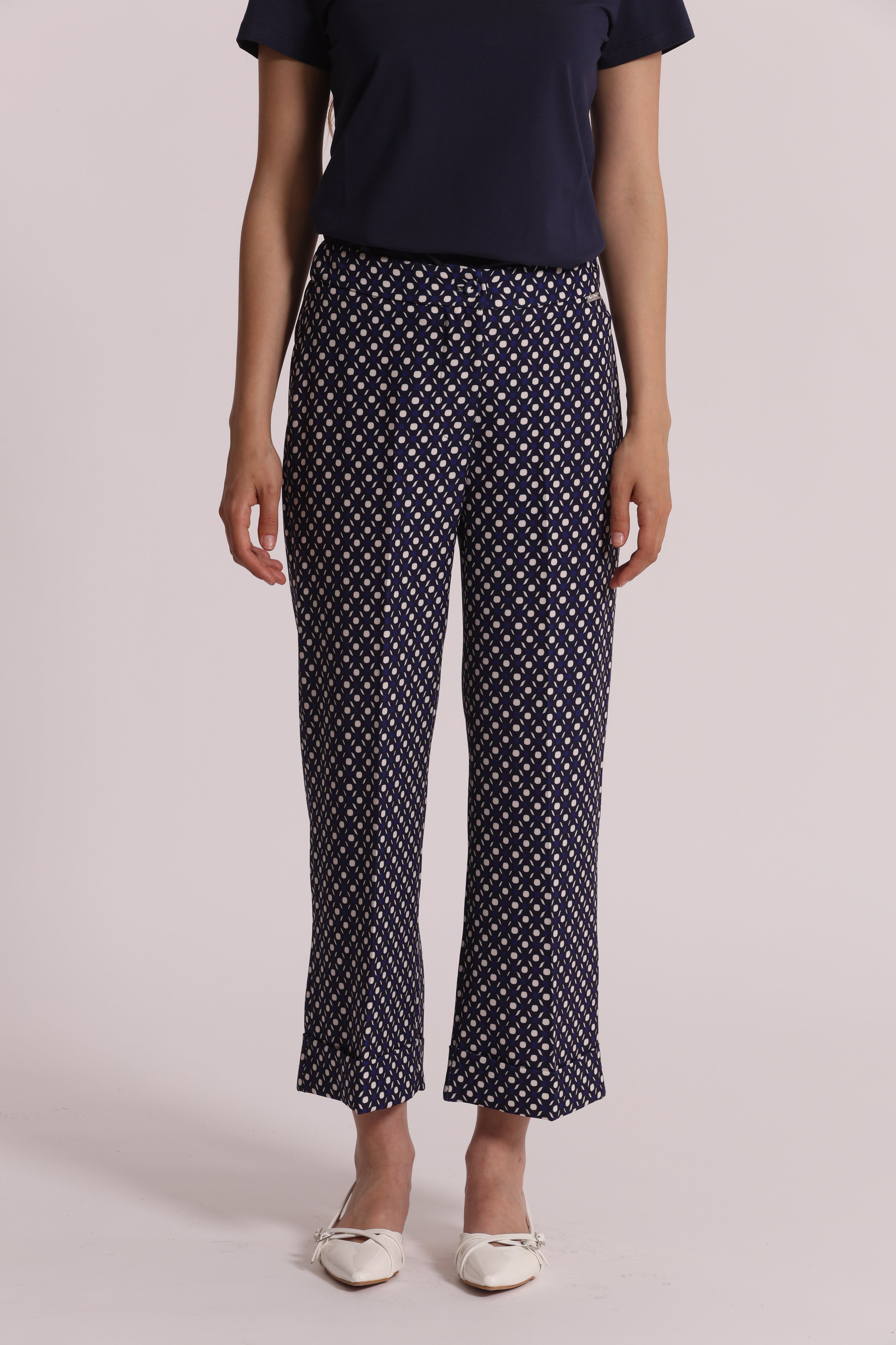 Mimi Mua pantalone blu fantasia geometrica leggero