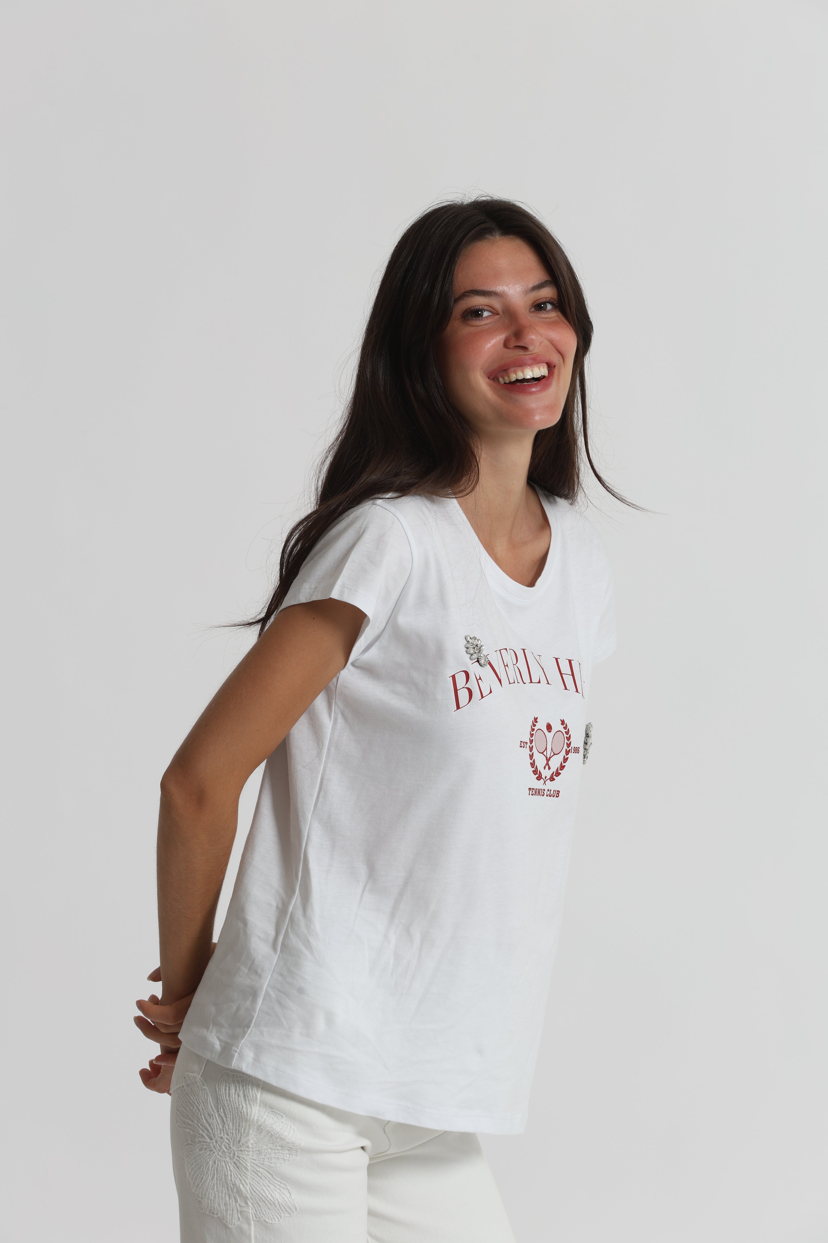 Mimi Mua T-shirt Beverly Hills Strass Cotone