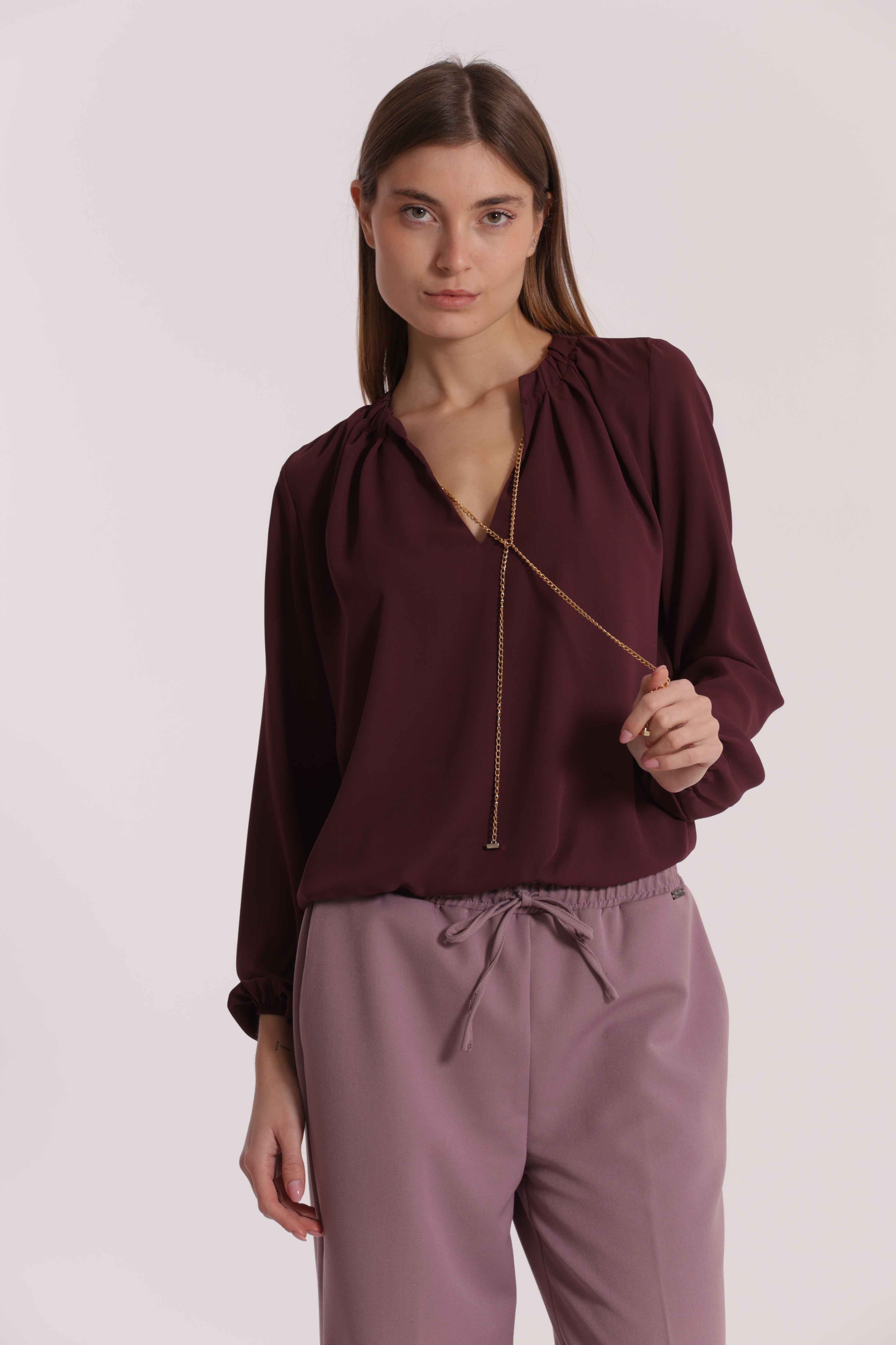 Mimi Mua Dettaglio Catena Removibile Blusa Bianco Poliestere