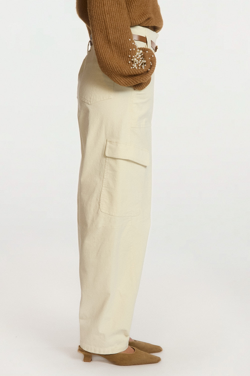 Aaiko Joshua pantaloni crema velluto cargo