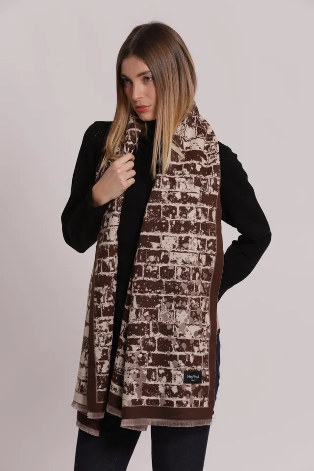 Mimi Mua sciarpa bicolor effetto mattoni nera calda