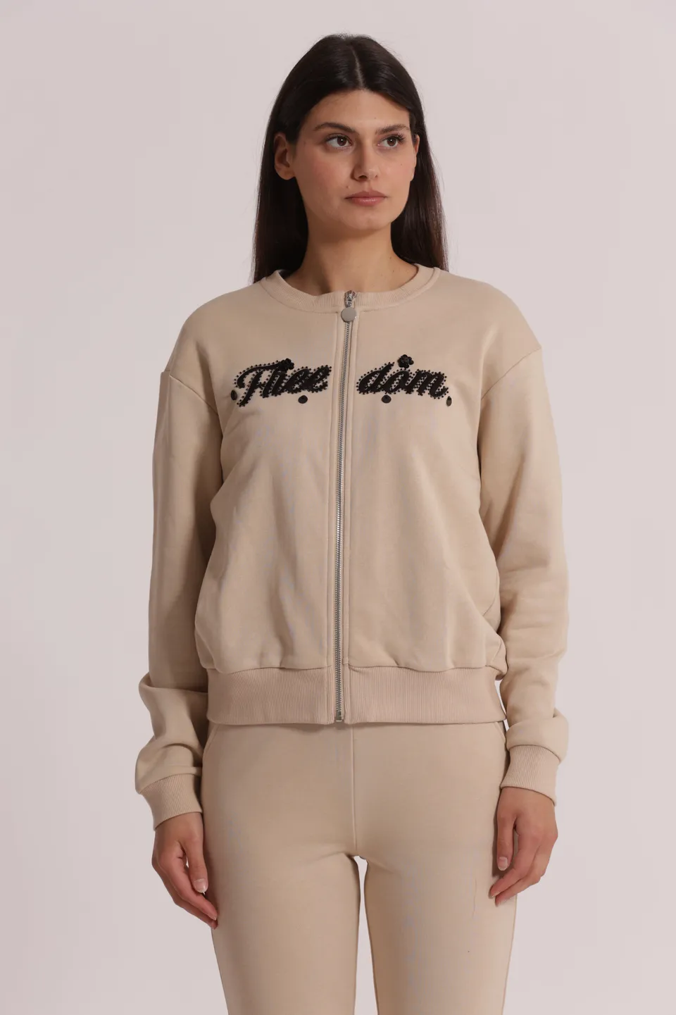 Mimi Mua Freedom Felpa con Zip Beige Cotone