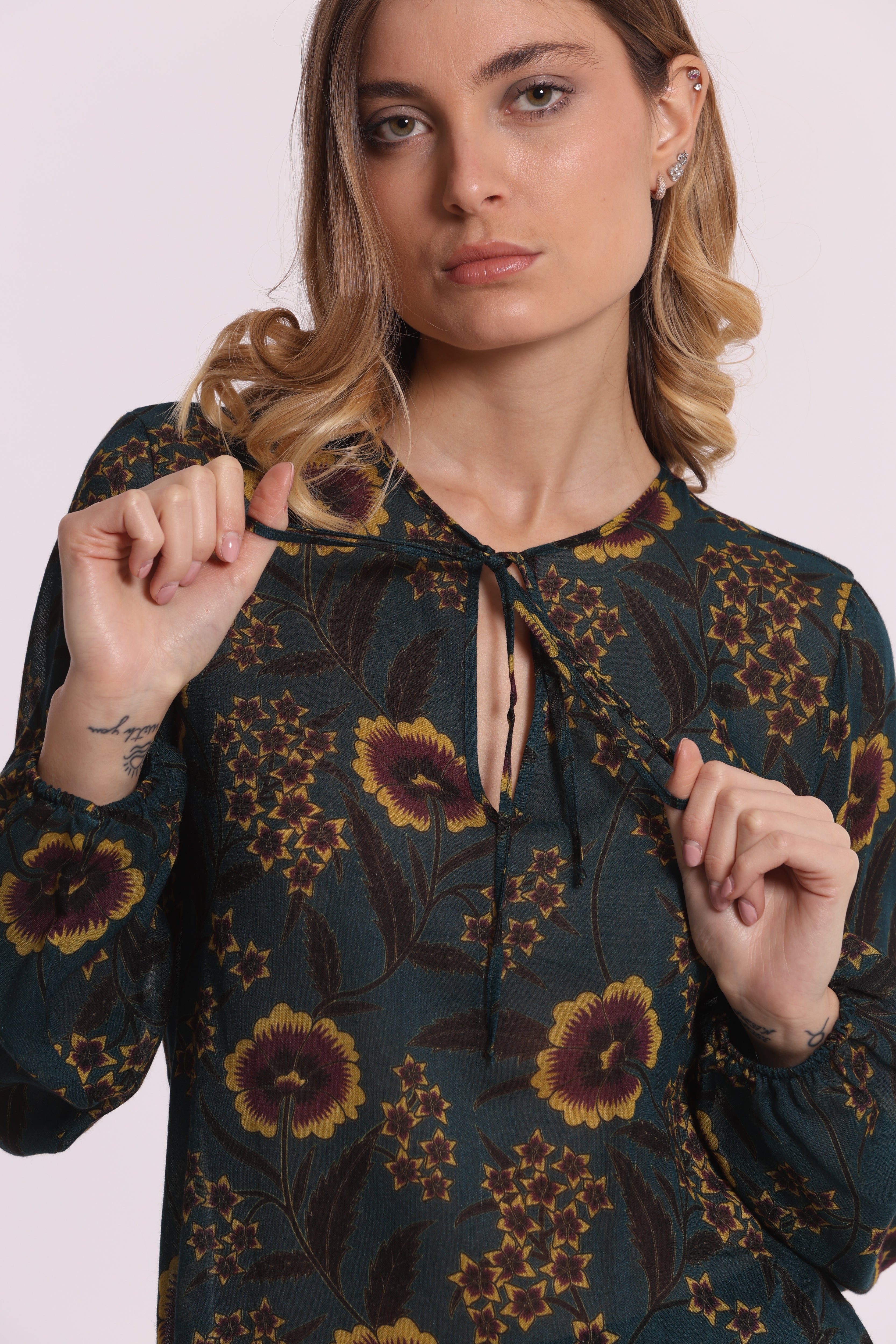 Mimi Mua blusa fiocco floreale vintage verde viscosa
