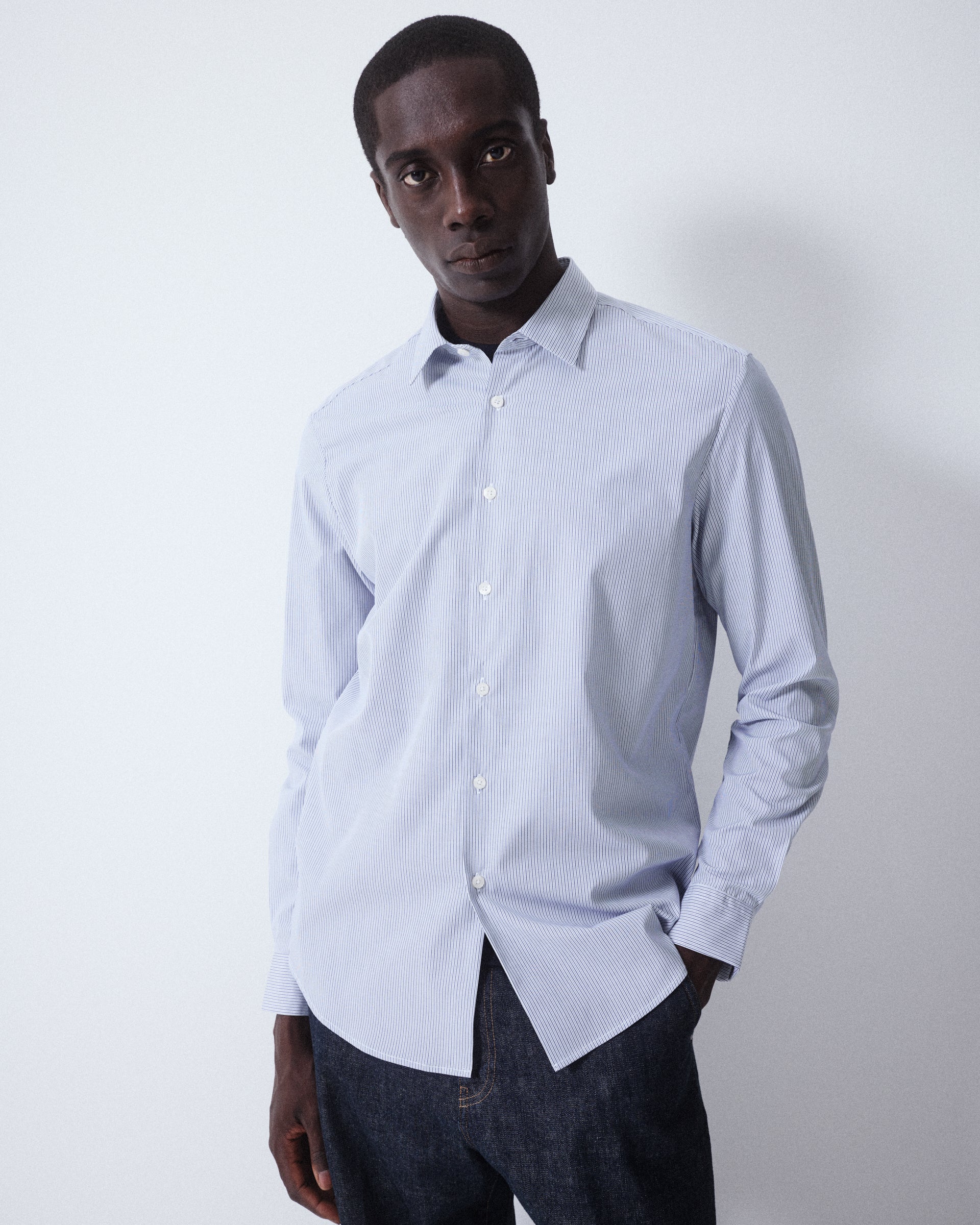 Altea Scott camicia popeline rigato bianco navy