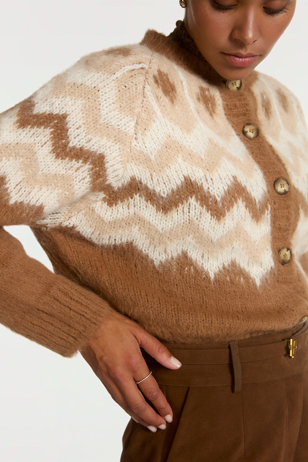 Aaiko Dina cardigan marrone motivo zigzag