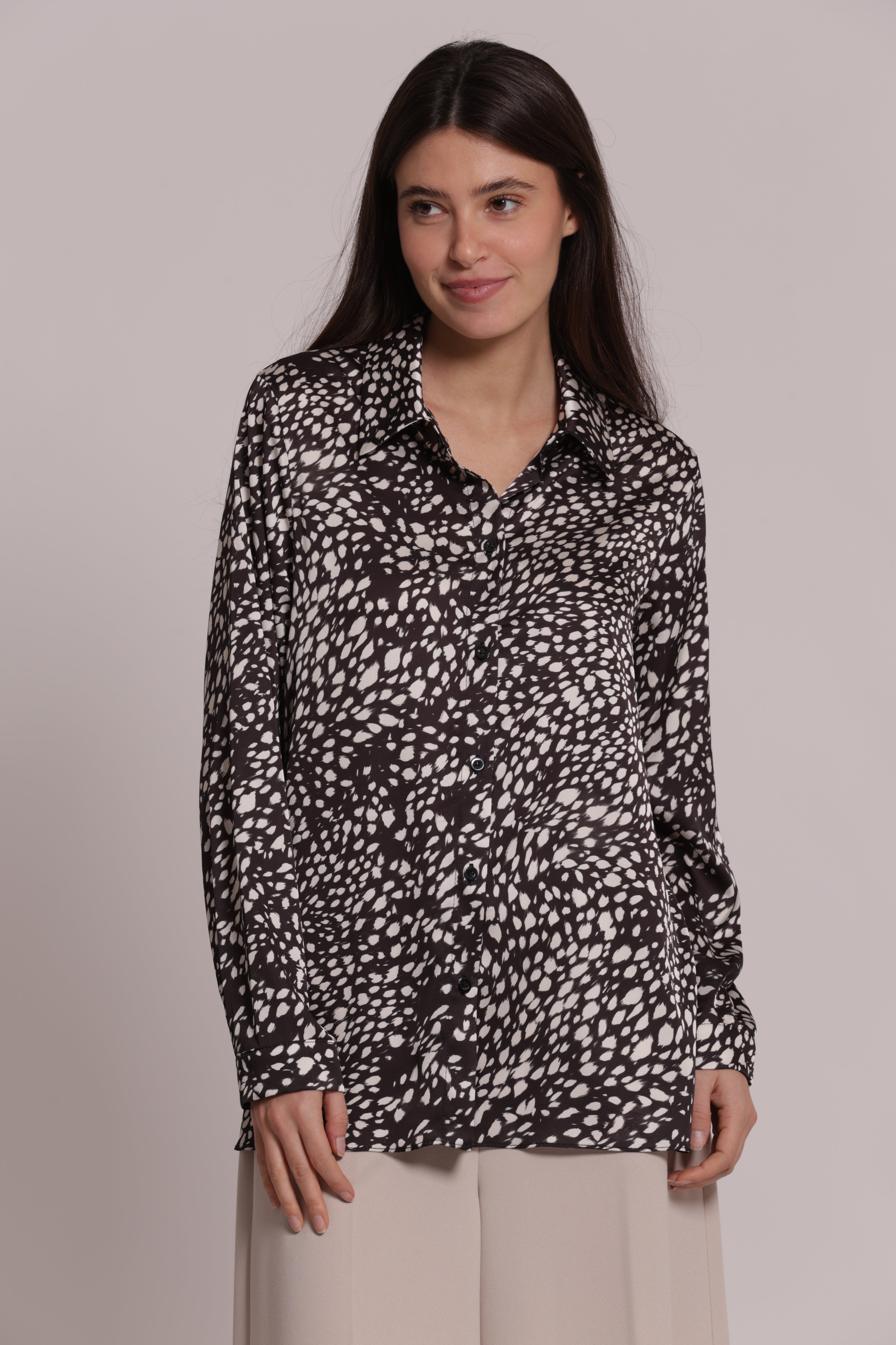Mimi Mua Maculato camicia uomo nero bianco poliestere