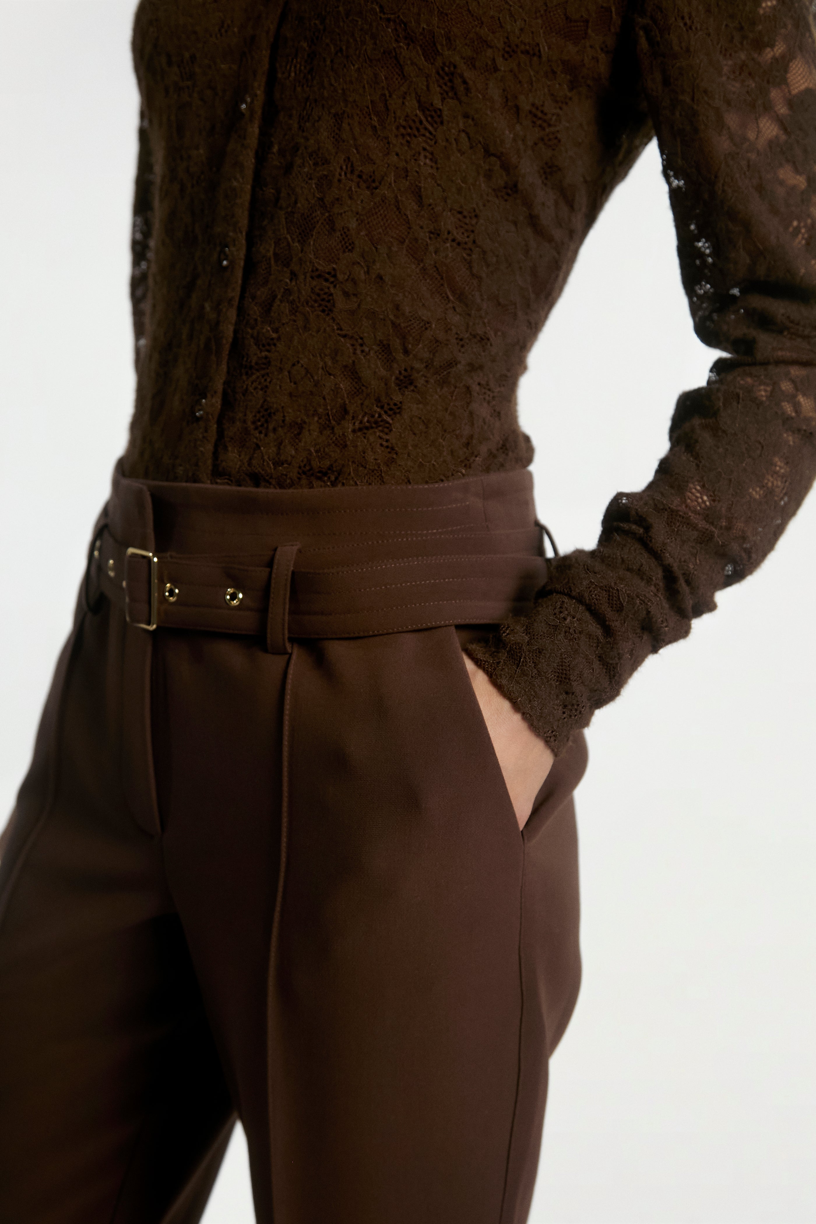 Aaiko Vigo top marrone pizzo elasticizzato