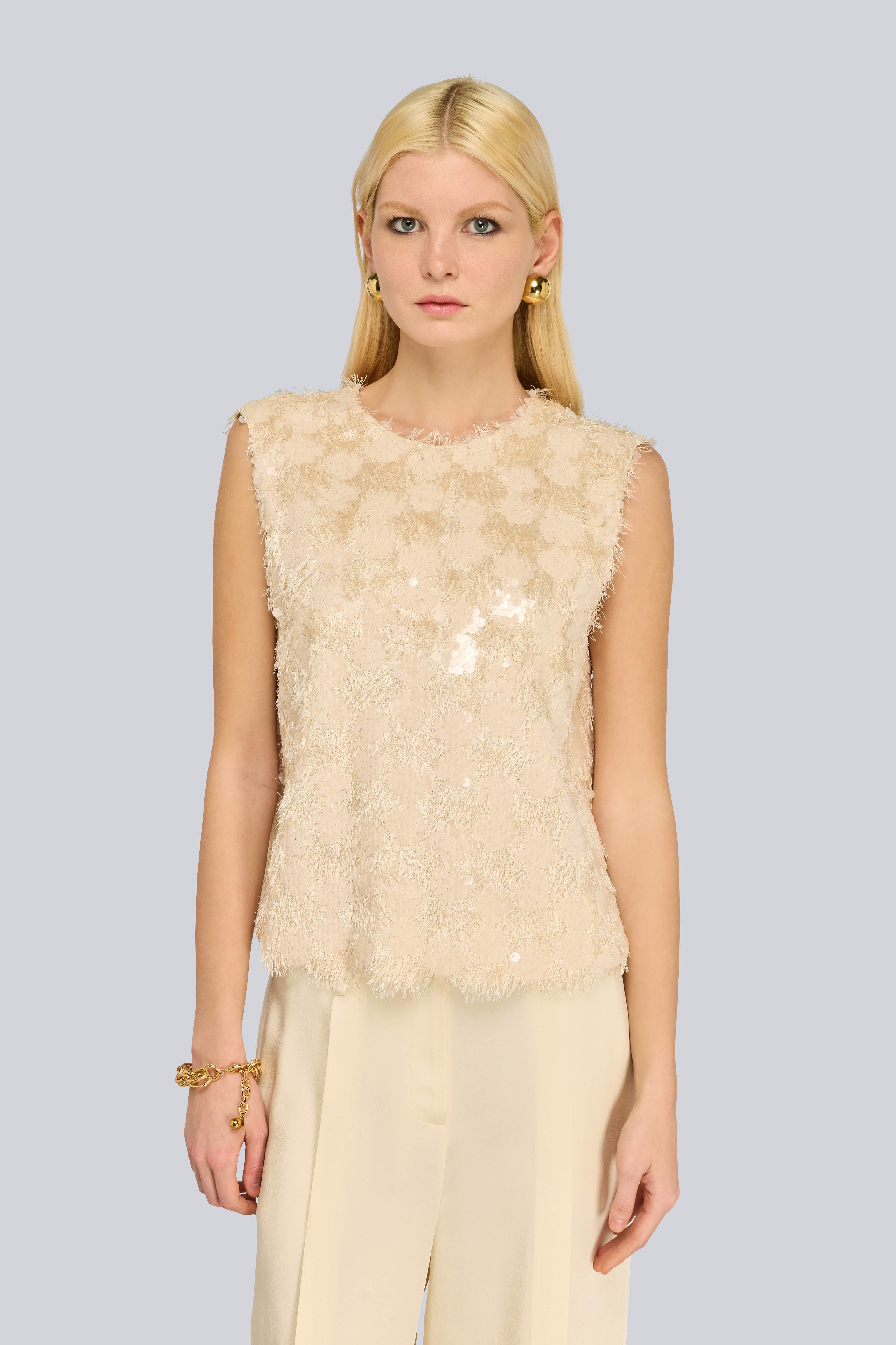Semicouture Cara top paillettes blu notte girocollo