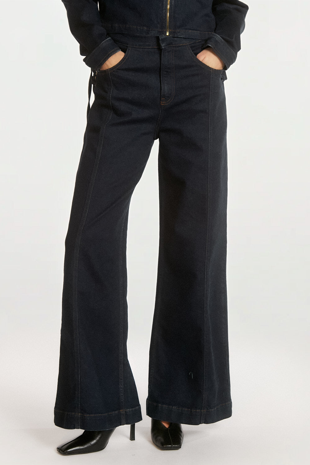 Aaiko Charly jeans denim blu lacci laterali palazzo