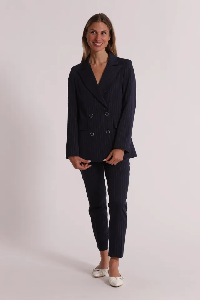 Mimi Mua pantalone sigaretta elastico dietro gessato latte
