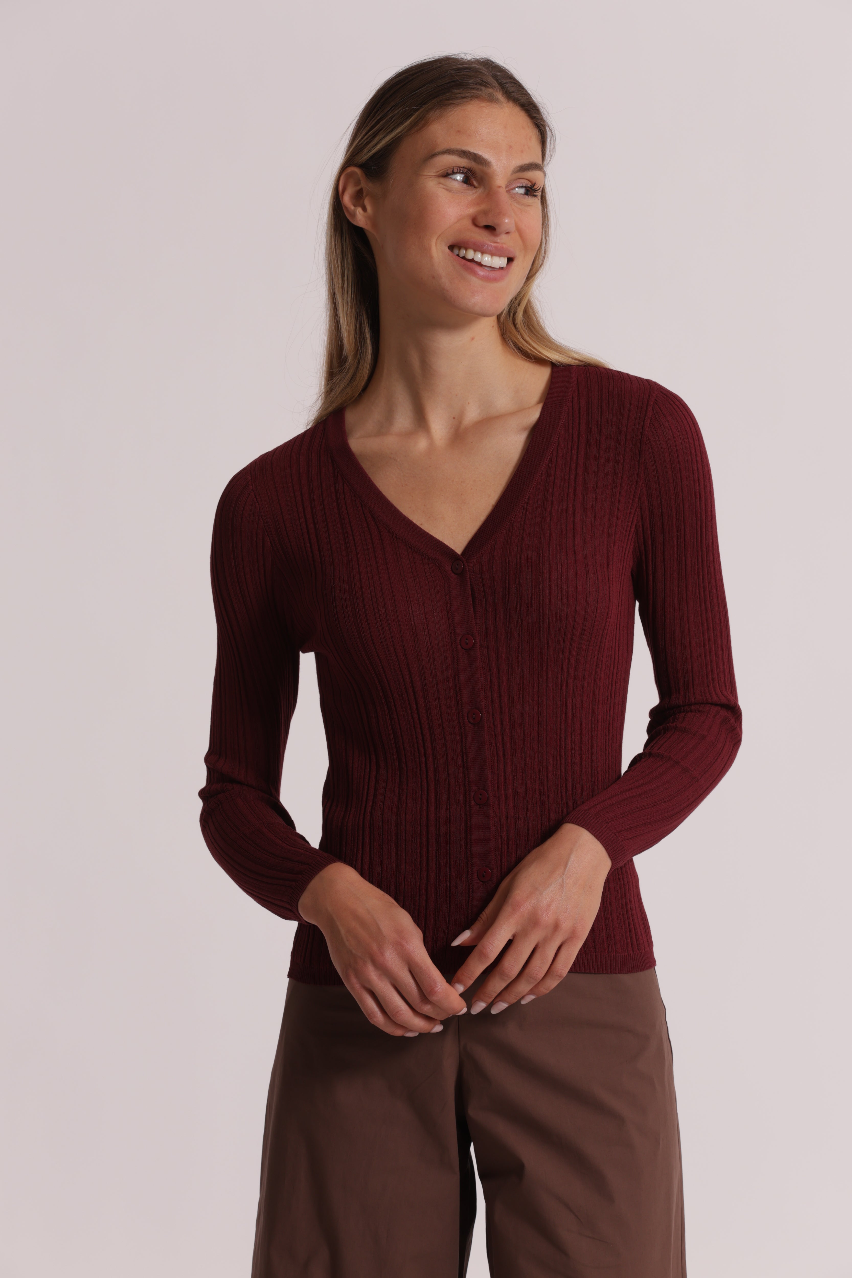 Mimi Mua Cardigan Costine Bottoni Panna