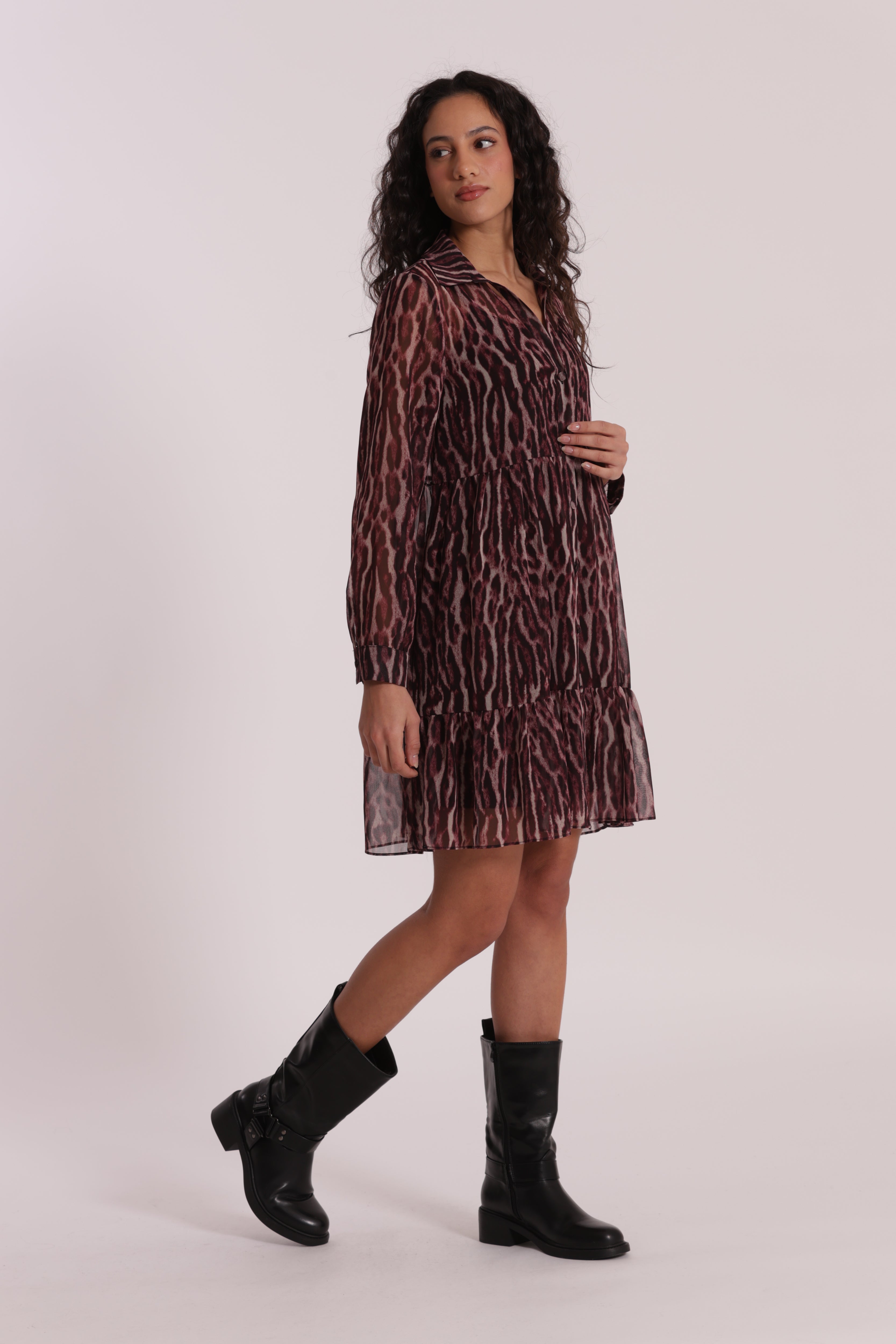 Mimi Mua Abito Corto Balze Animalier abito elasticizzato