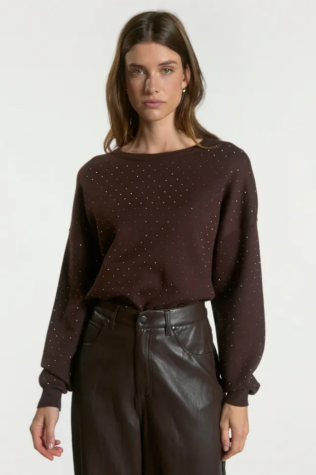 Aaiko Saren maglia marrone strass fit morbido