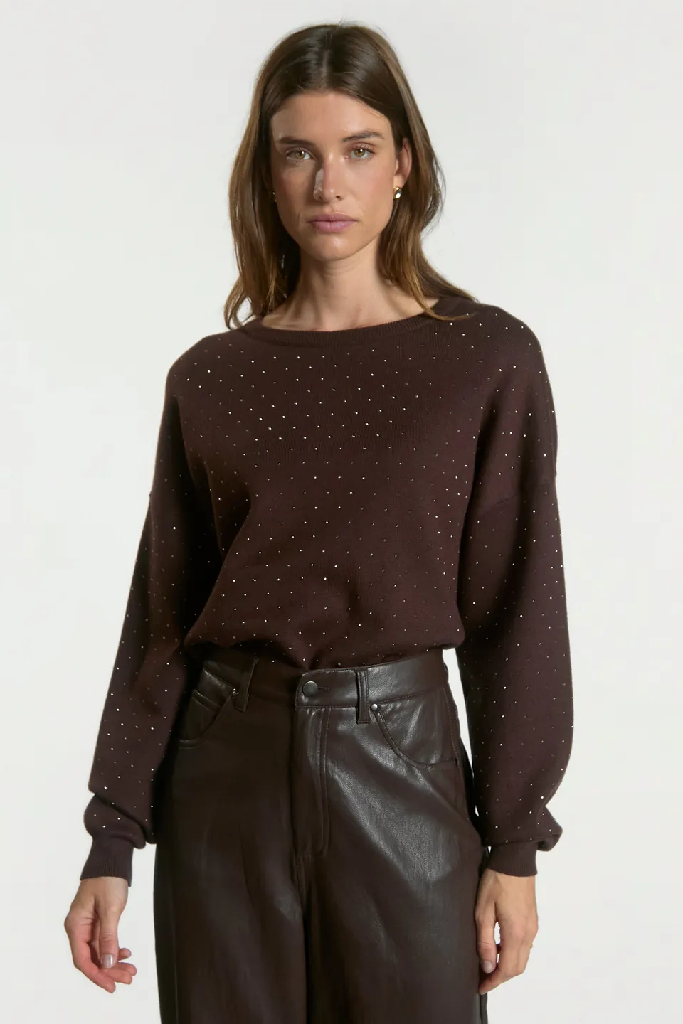 Aaiko Saren maglia marrone strass fit morbido