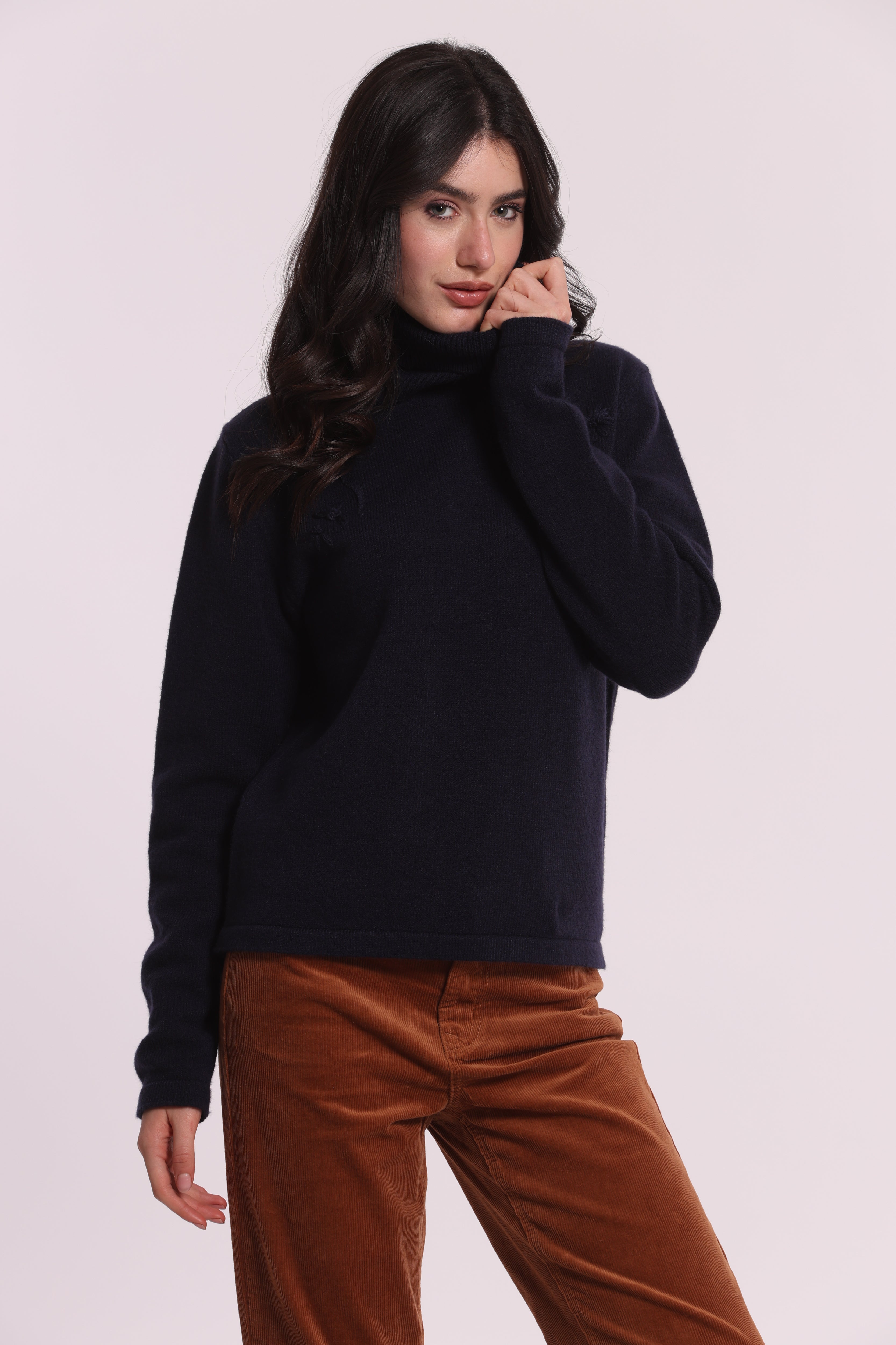 Mimi Mua Maglia Collo Alto Ricami Floreali Nera