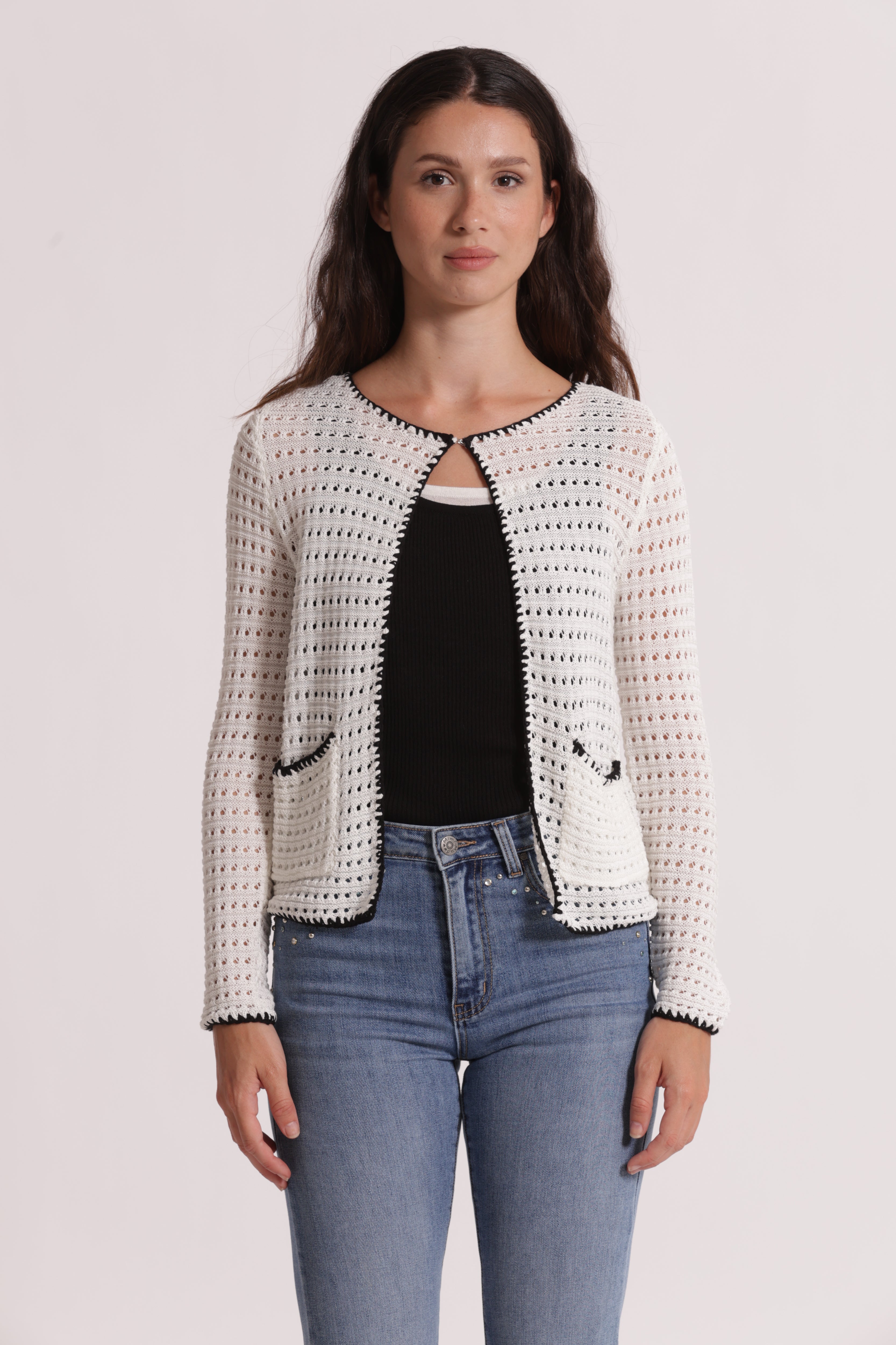 Mimi Mua Cardigan Traforato Bicolor Blu/Bianco
