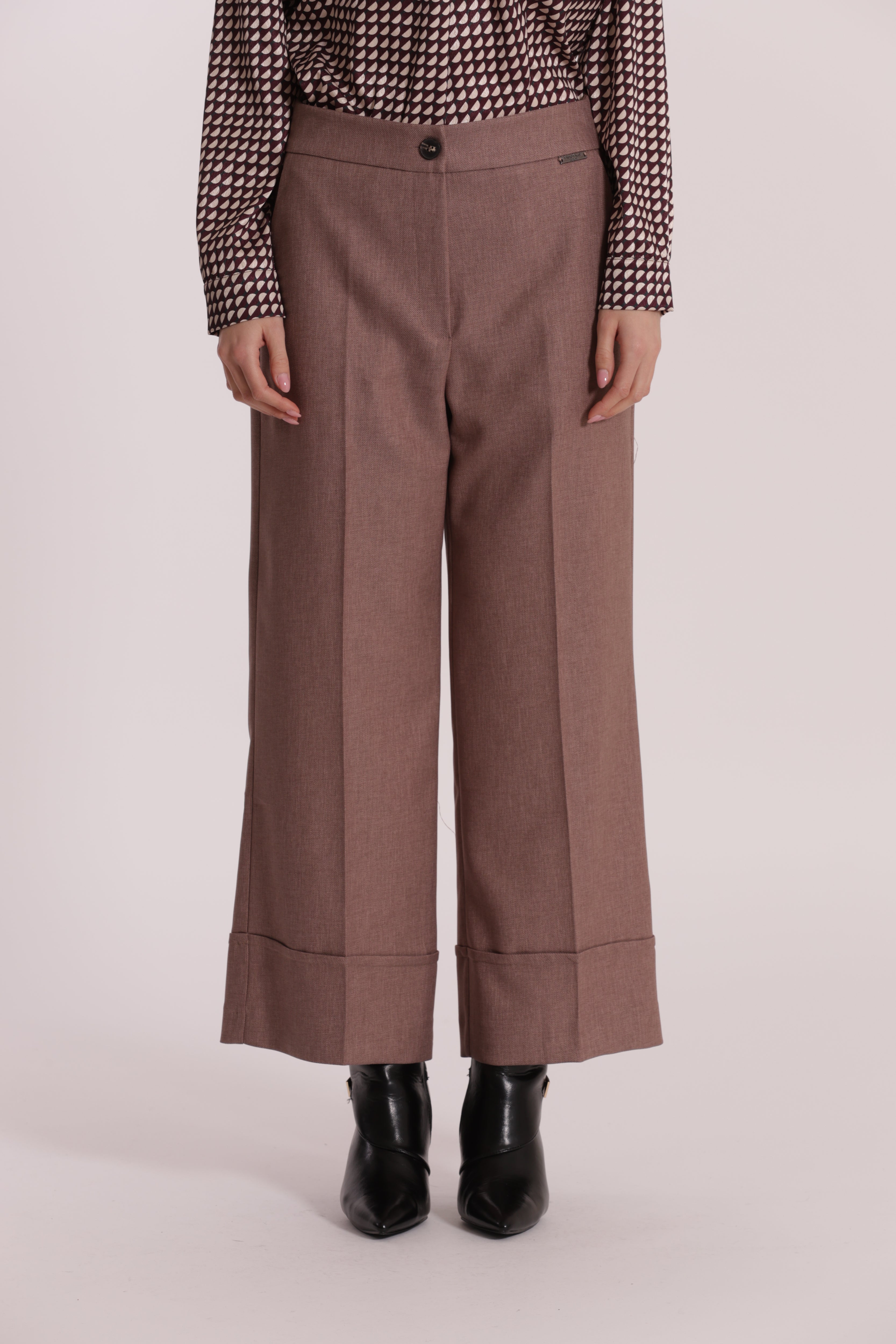 Mimi Mua Pantalone Cropped in Tessuto Fiammato Tortora