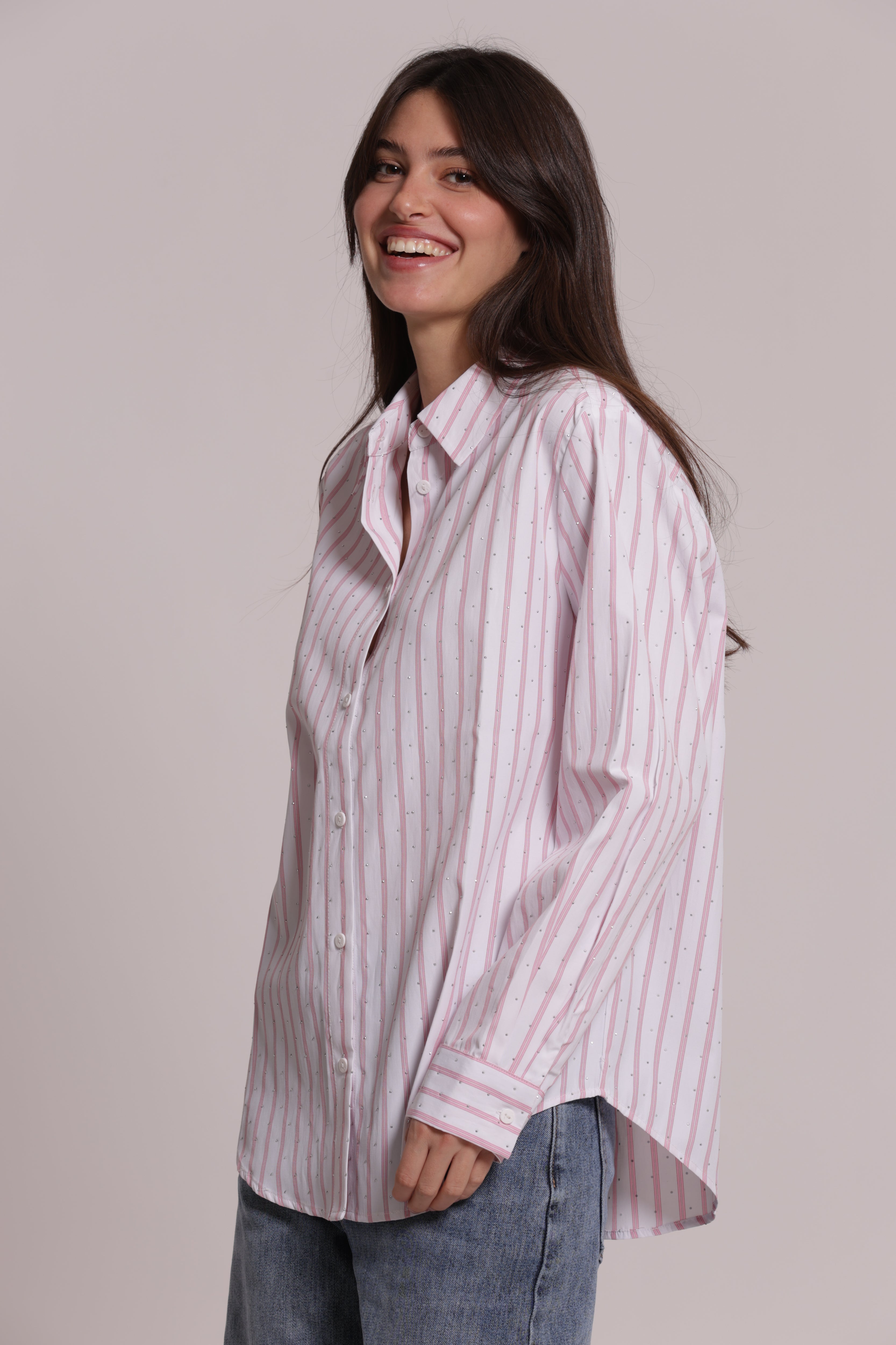 Mimi Mua Camicia Rigolona Strass Azzurro Cotone