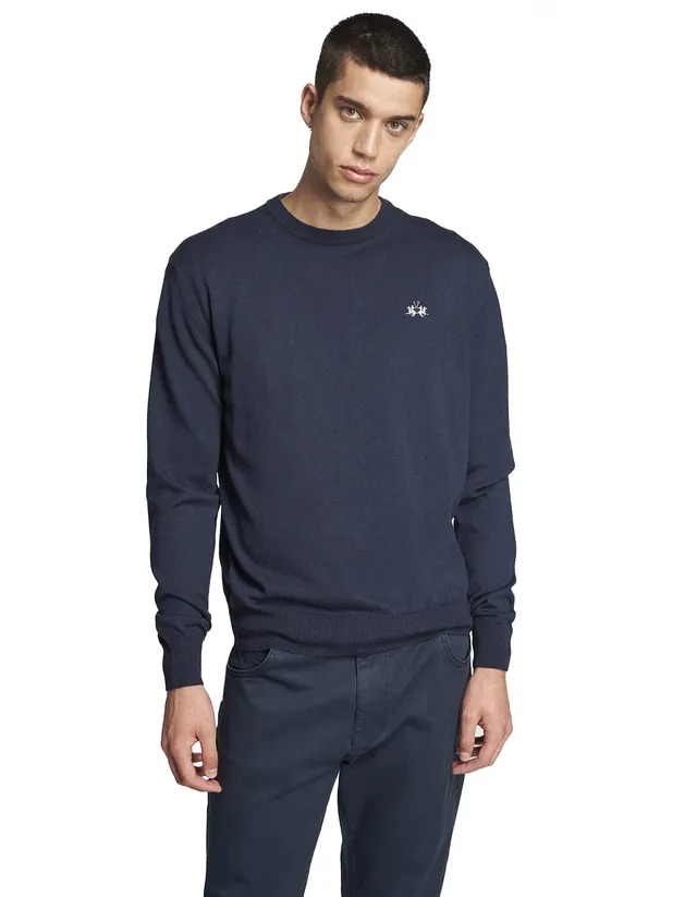 La Martina Rafael Maglione Uomo Blu 4XL in Cotone Misto Lana