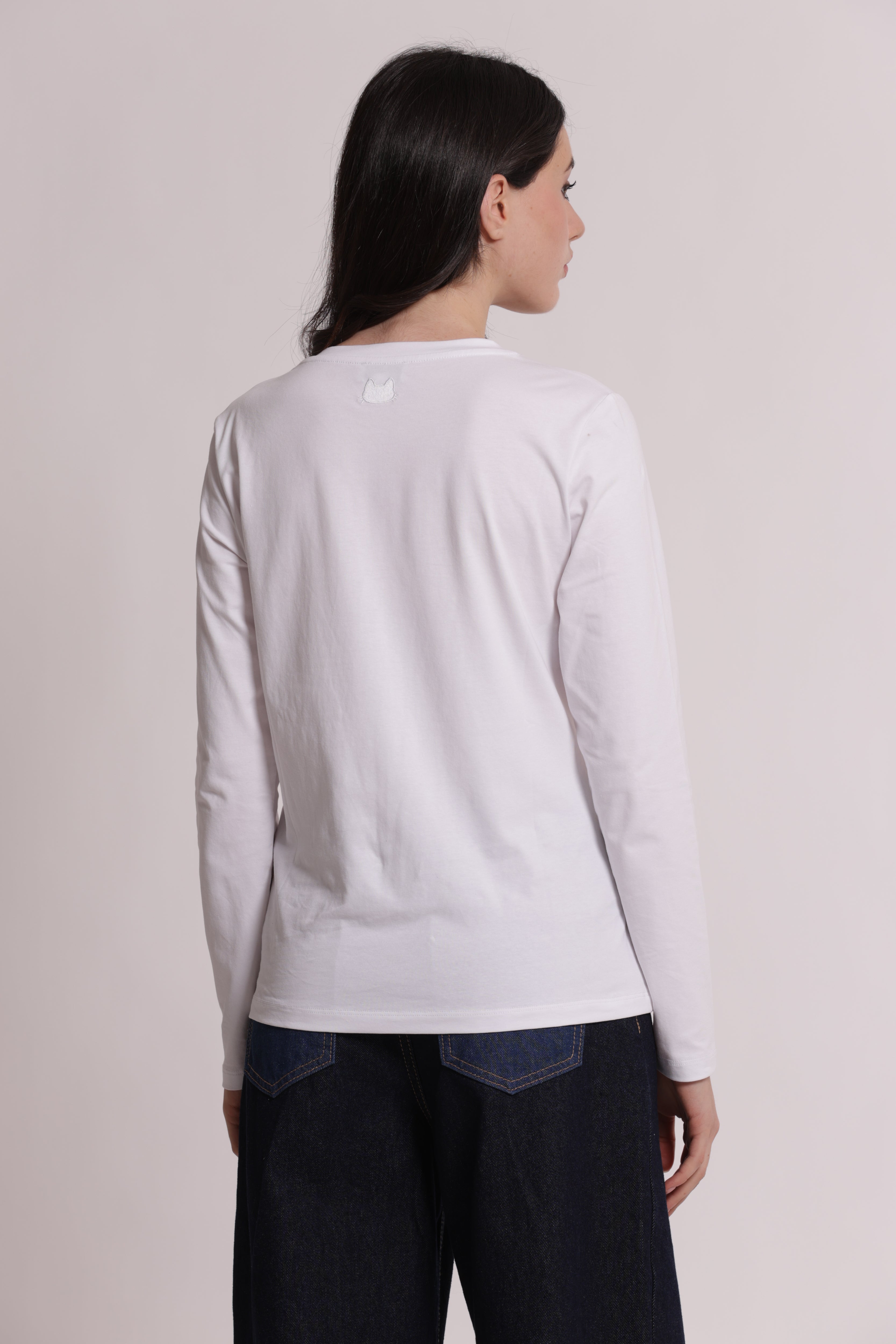 Mimi Mua T-Shirt Maniche Lunghe Ricamo Dietro Nera
