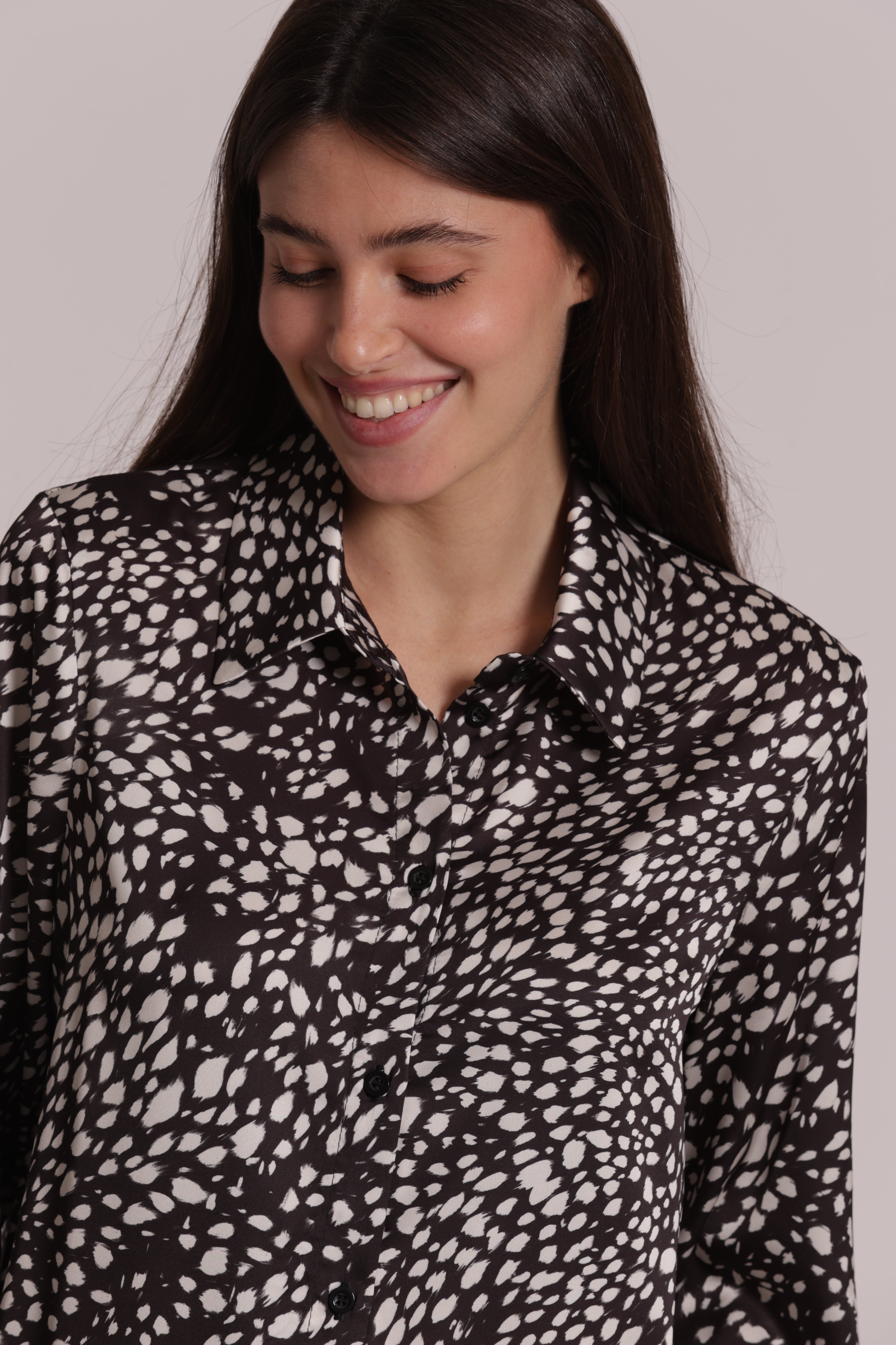 Mimi Mua Maculato camicia uomo nero bianco poliestere