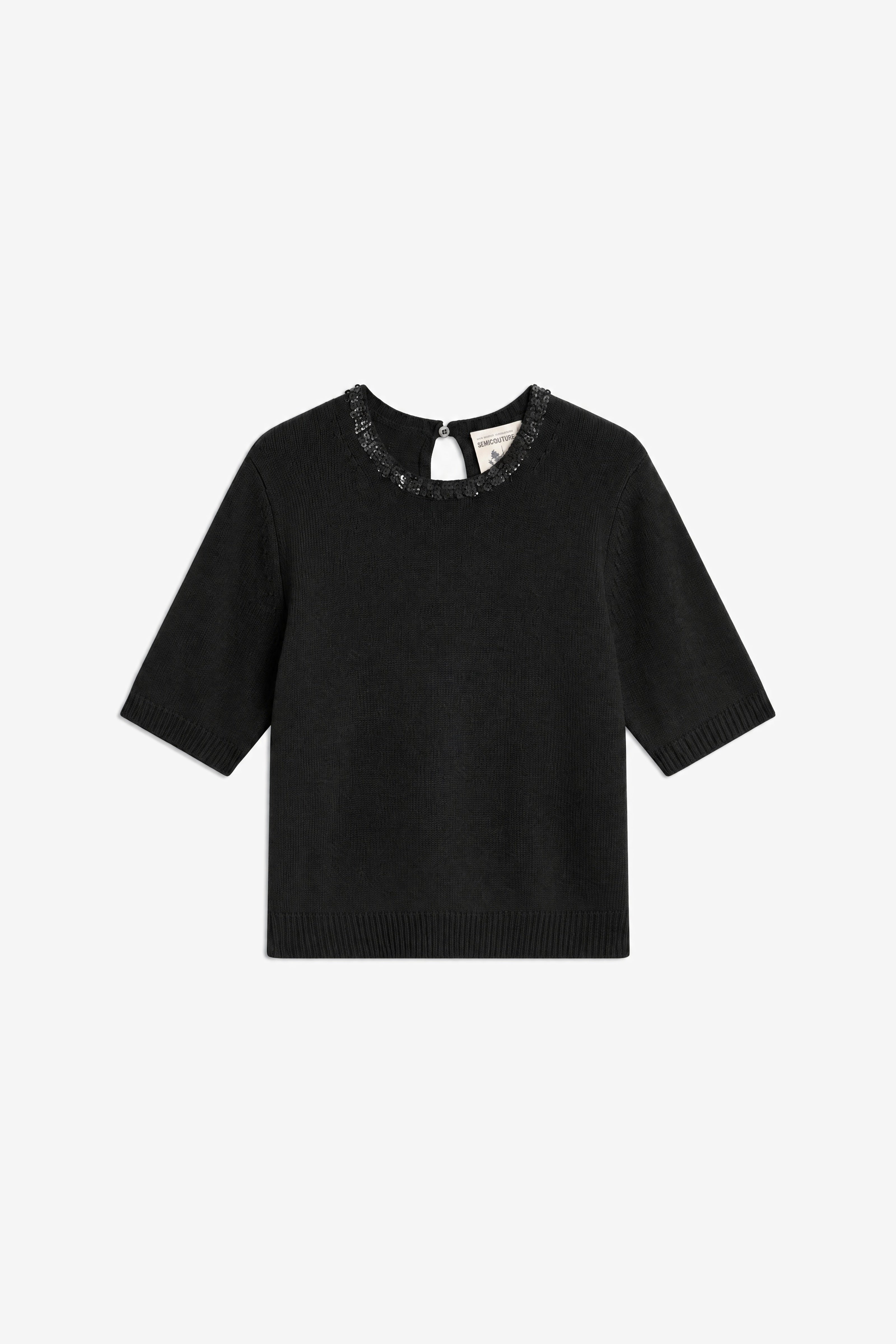 Semicouture Kate maglia misto cashmere maniche corte nera