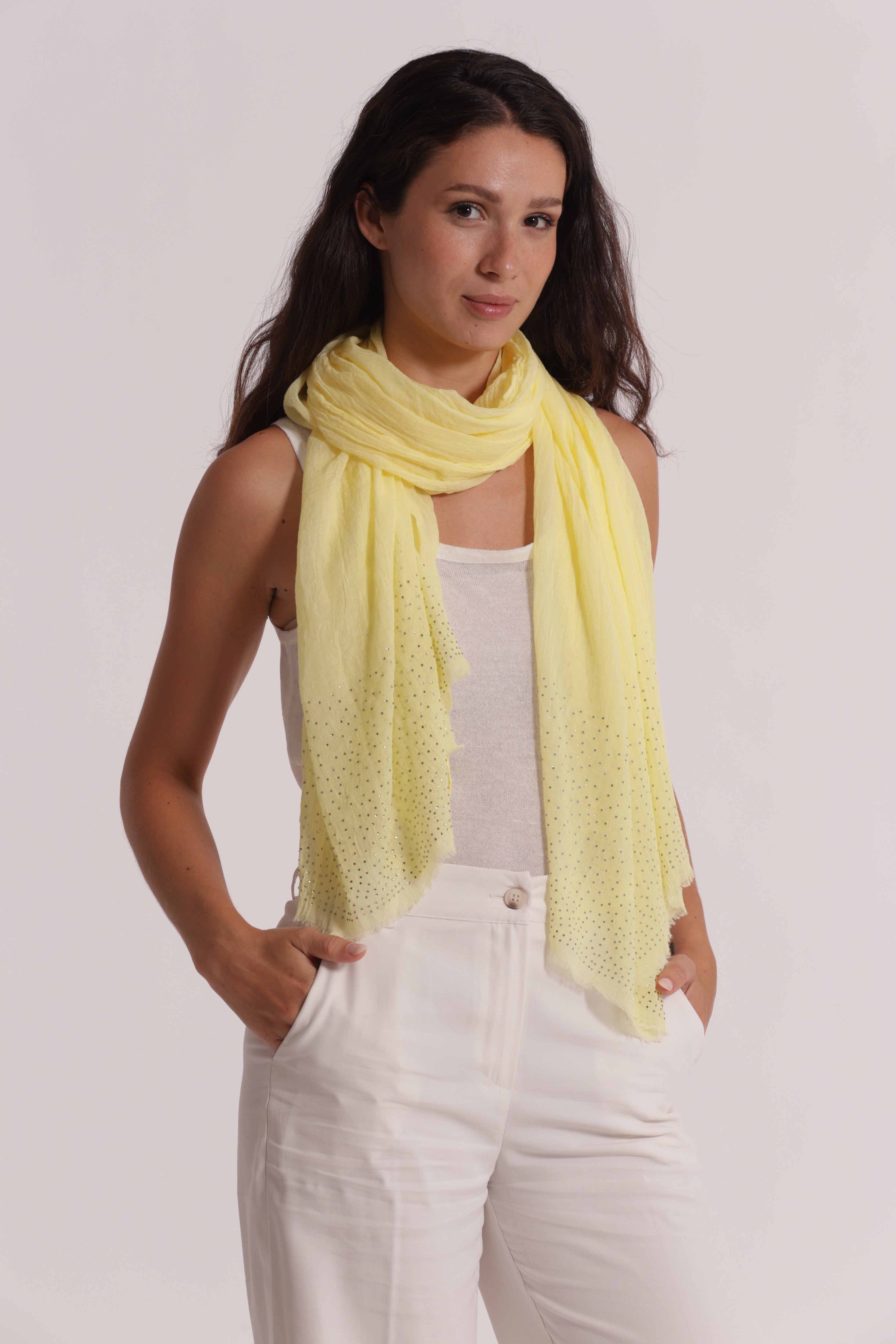 Mimi Mua Tinta Unita foulard panna con strass