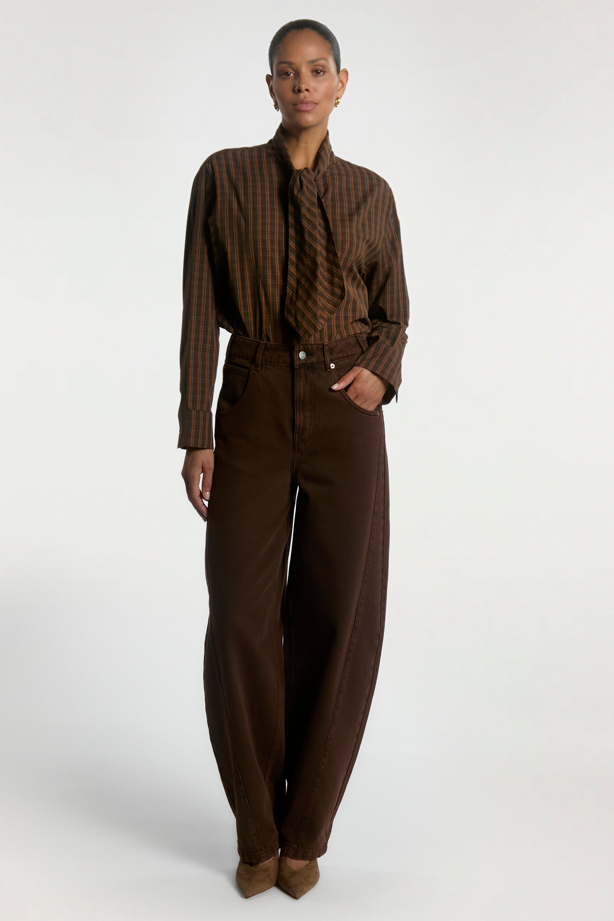 Aaiko Daley jeans barrel marrone scuro vita alta