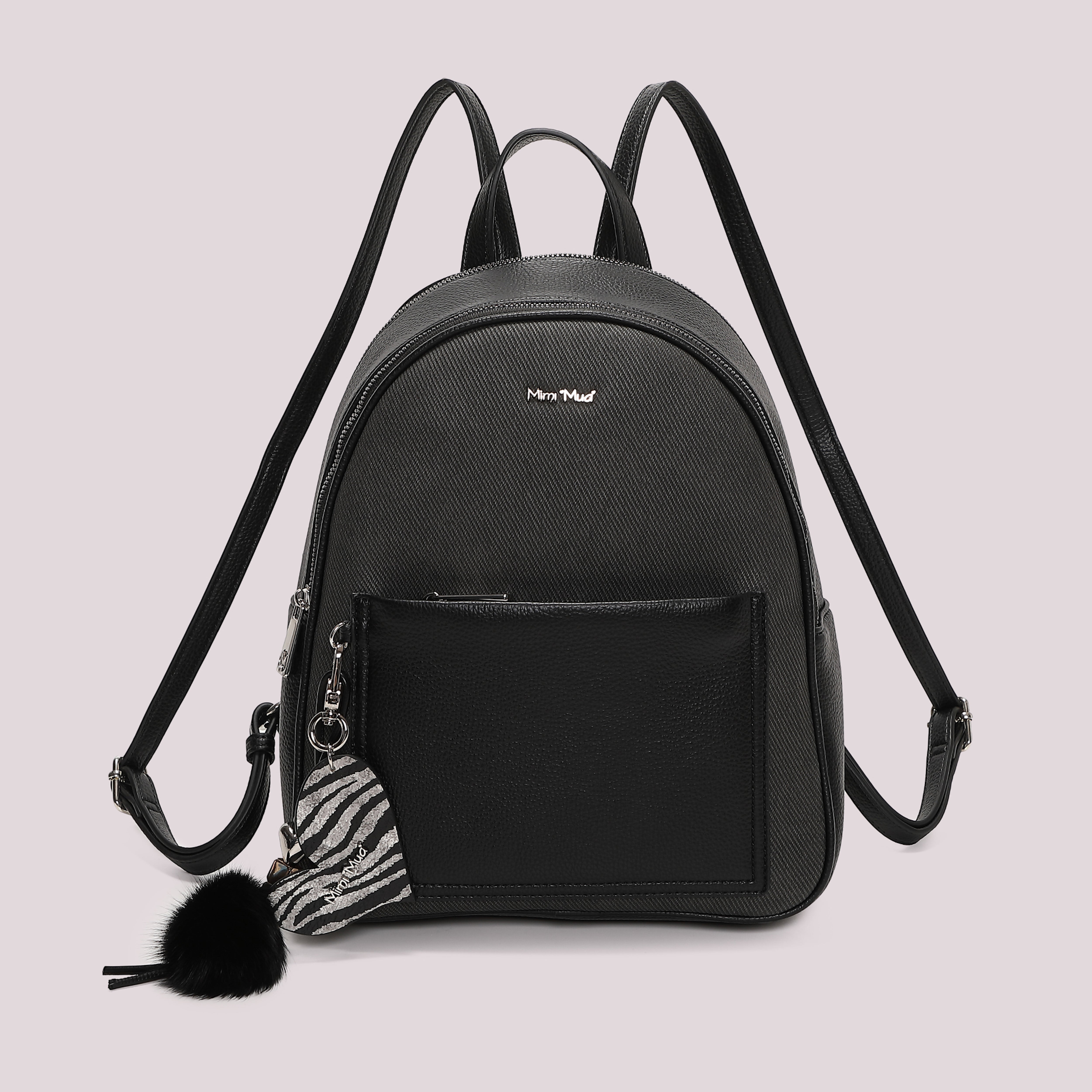Mimi Mua con Charm e Cuore Zaino Nero effetto pelle