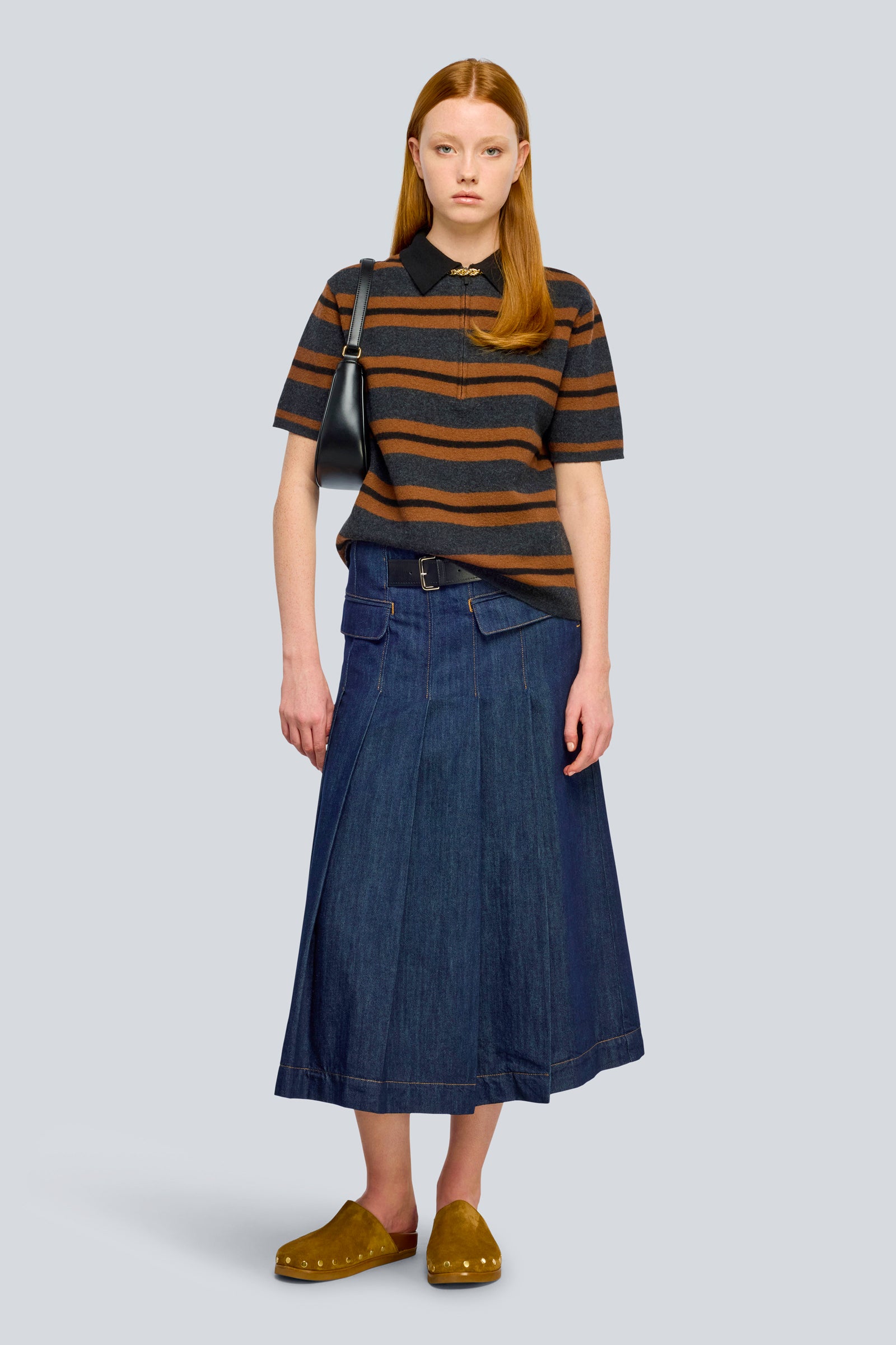 Semicouture Elsa Y6WB20 polo lana rigata blu riga burro