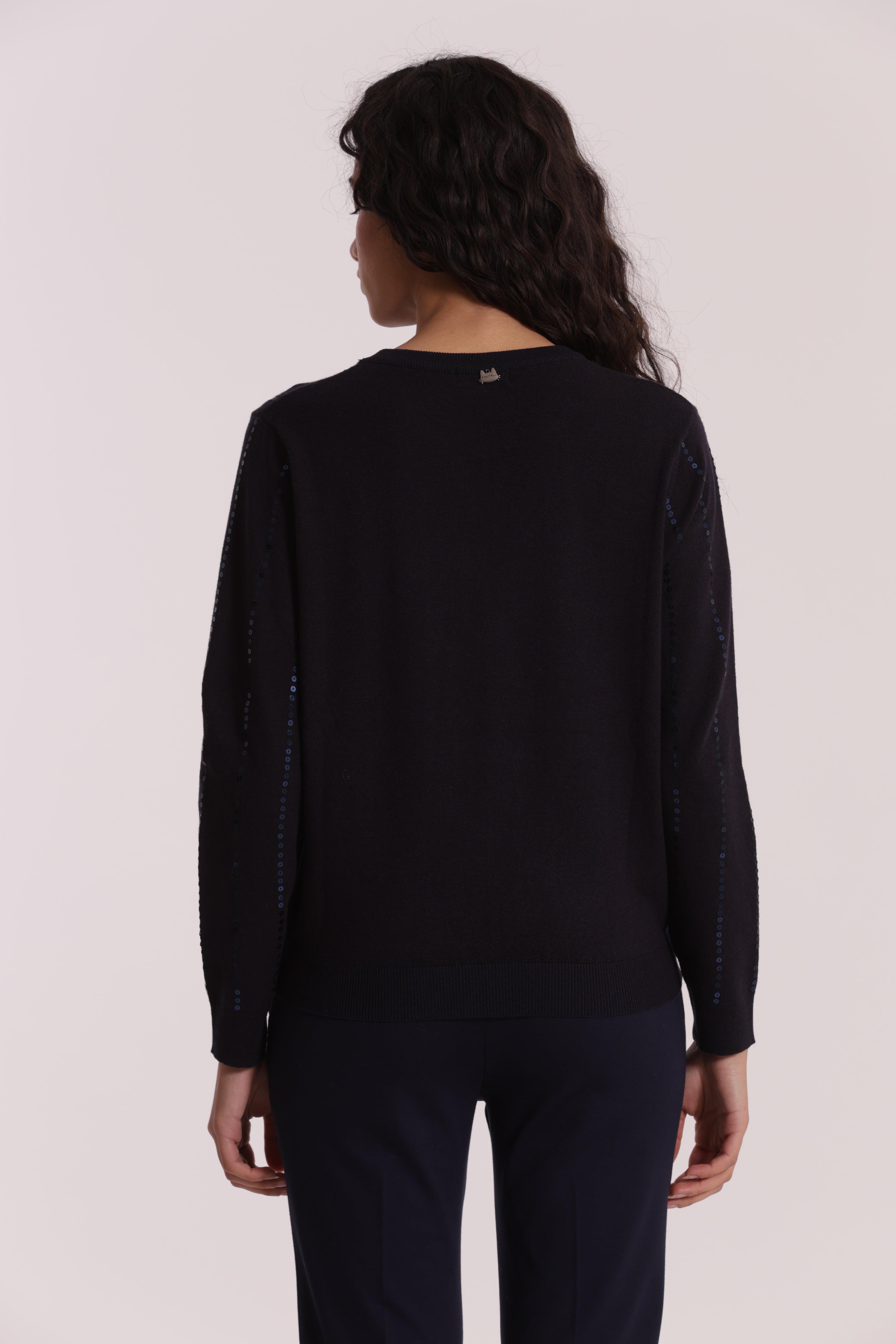 Mimi Mua Maglia Scollo Tondo Paillettes Nero