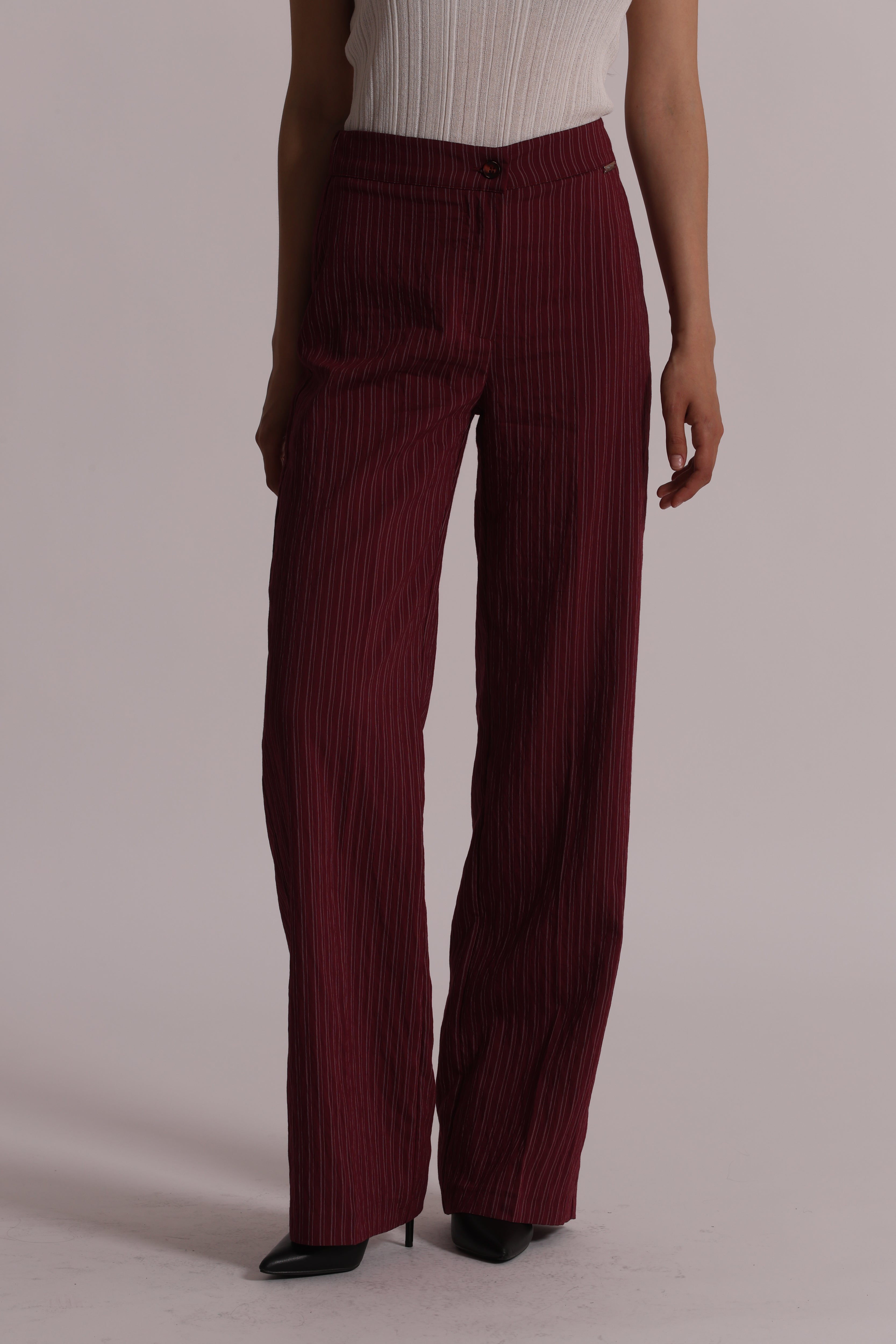 Mimi Mua Pantalone Palazzo Righe Bordeaux Elastico