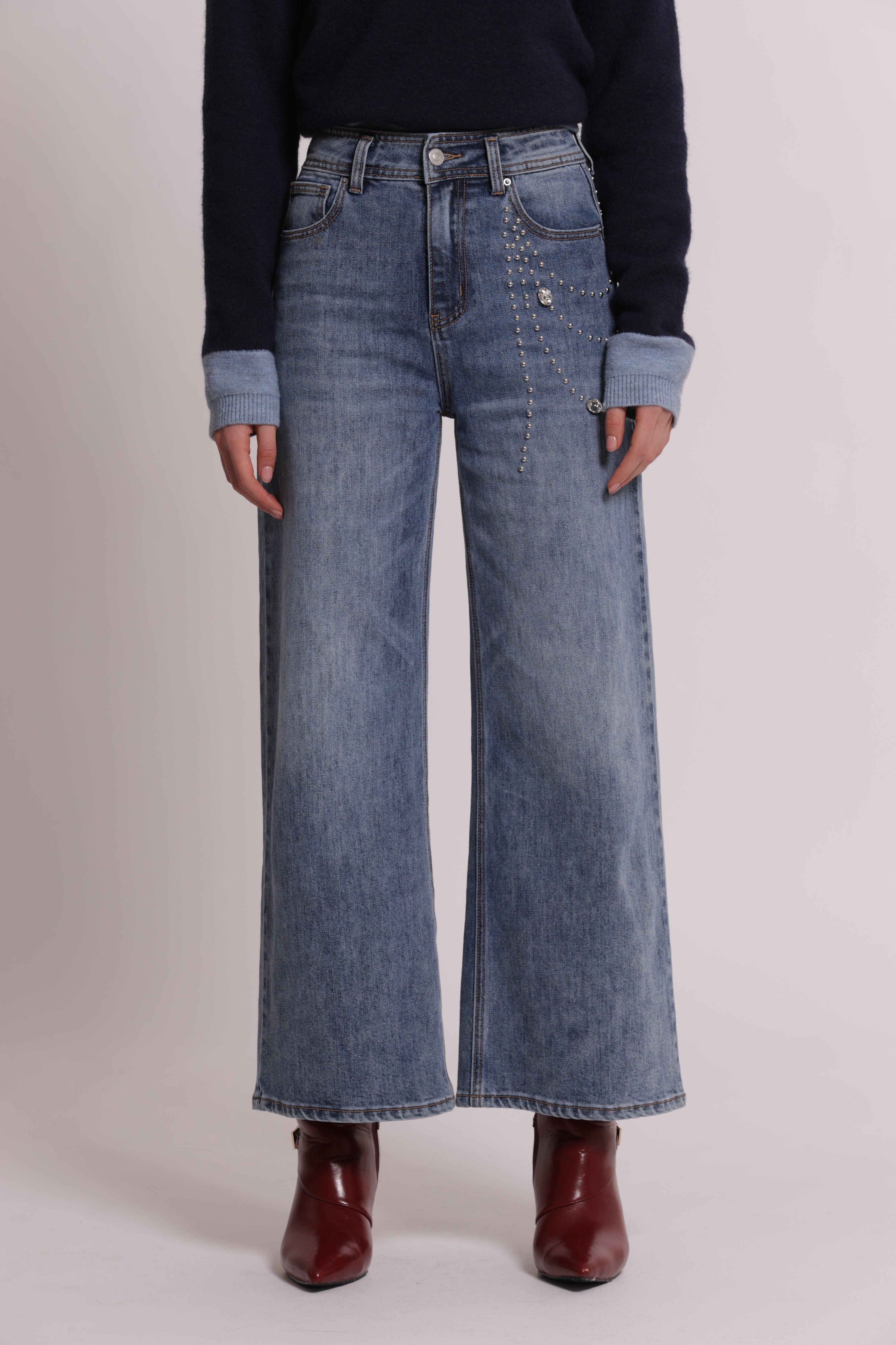 Mimi Mua Jeans palazzo applicazioni laterali jeans blu medio