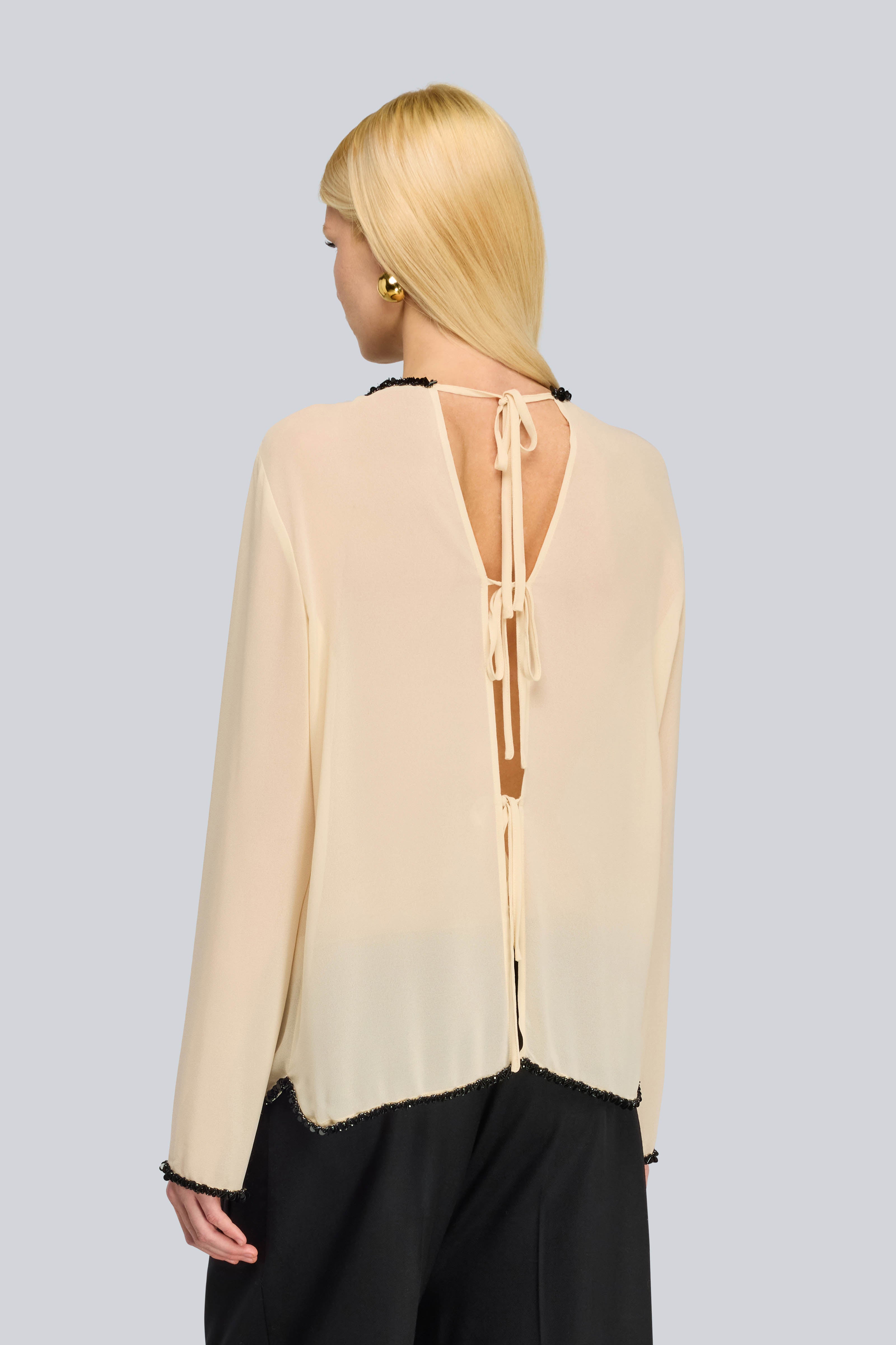 Semicouture Florinda blusa georgette sand ricamata