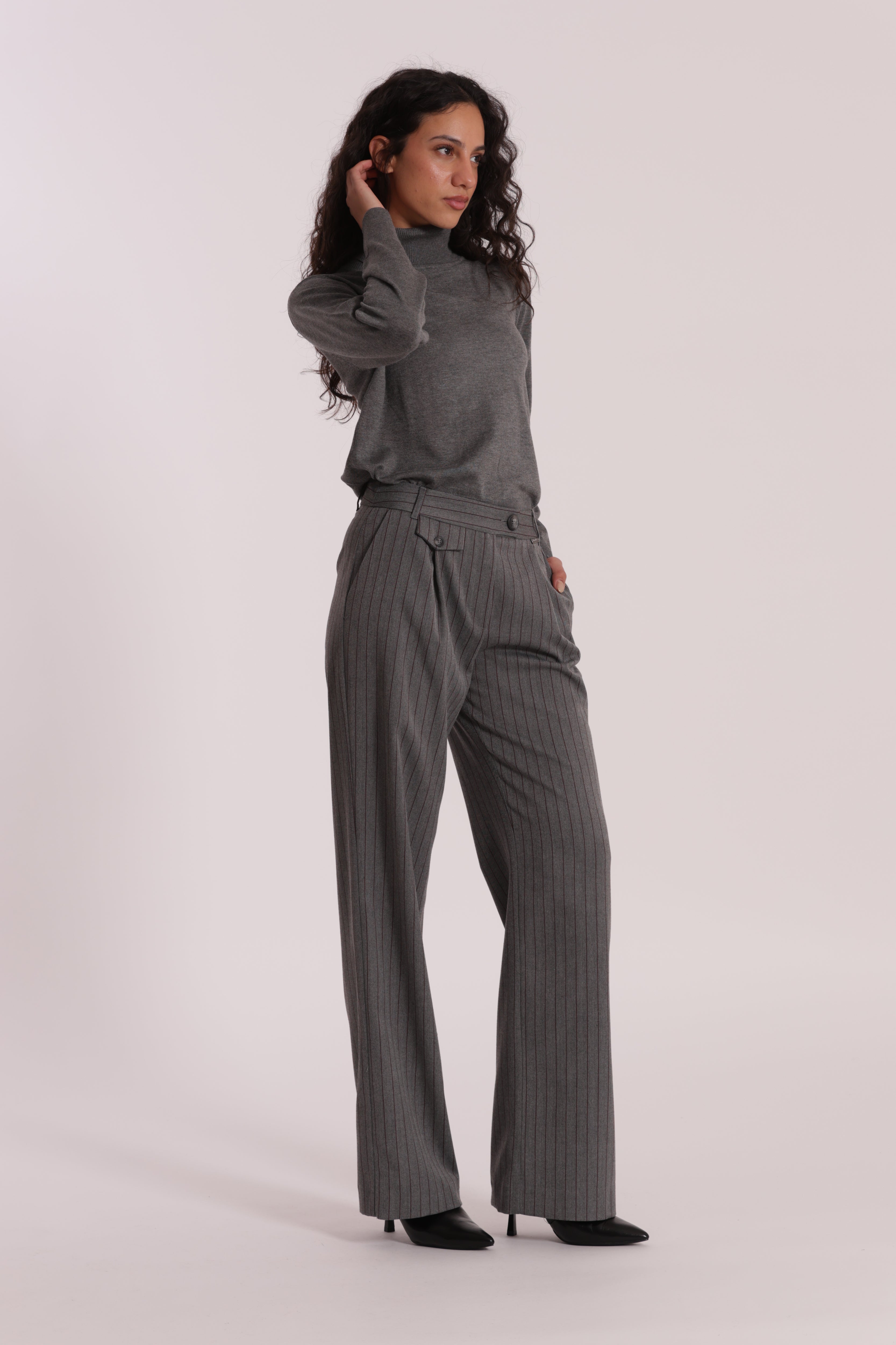Mimi Mua Pantalone Palazzo Gessato Grigio elegante