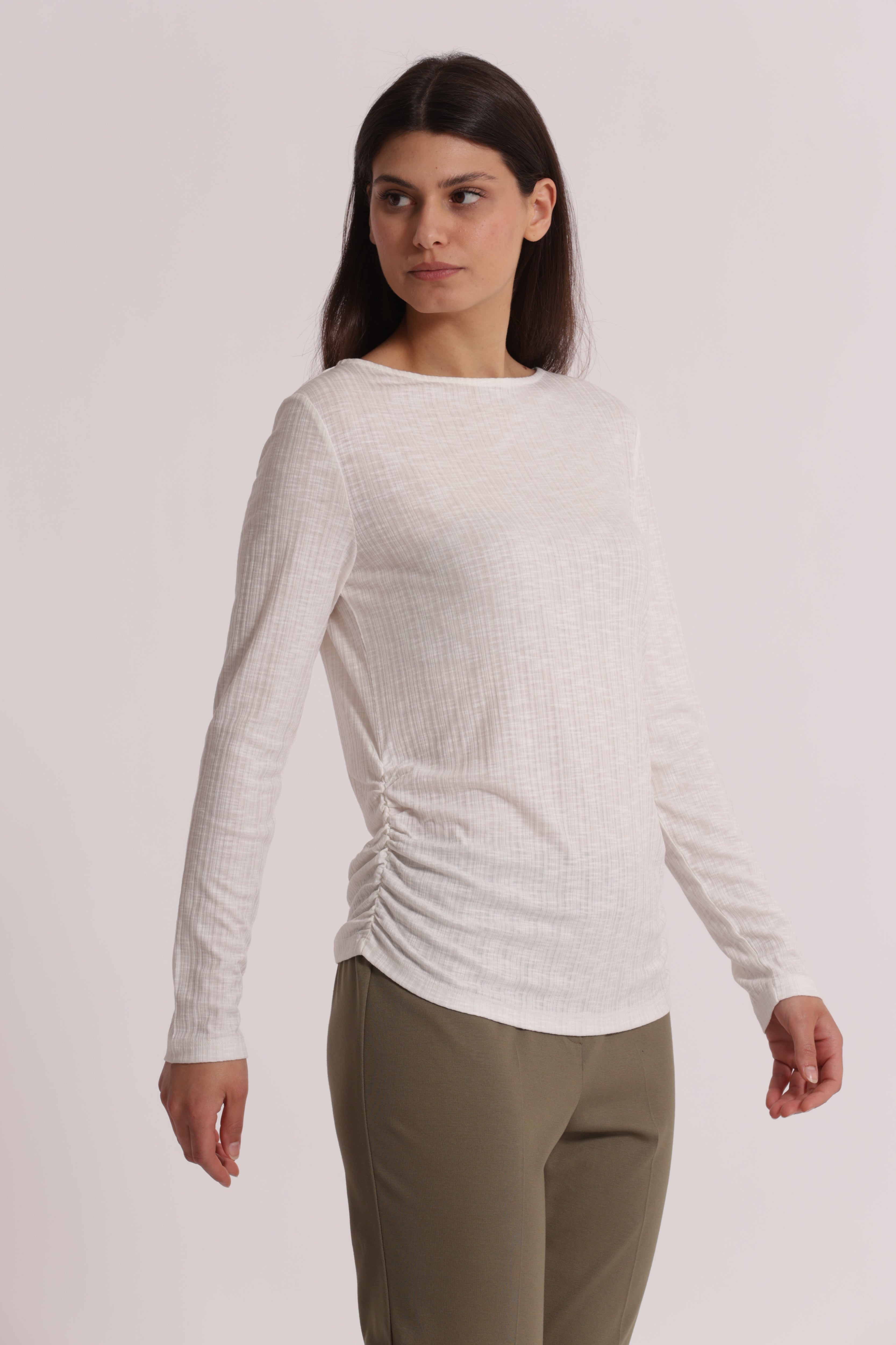 Mimi Mua T-Shirt Arriccio Laterale Maniche Lunghe Nero