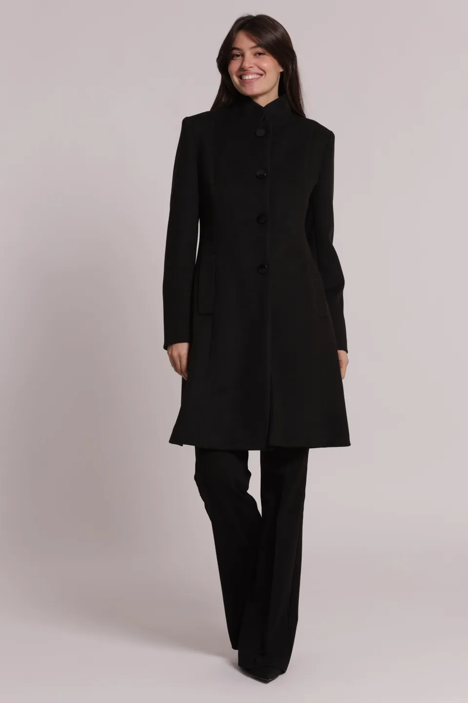 Mimi Mua Baronet­to cappotto collo coreana nero invernale