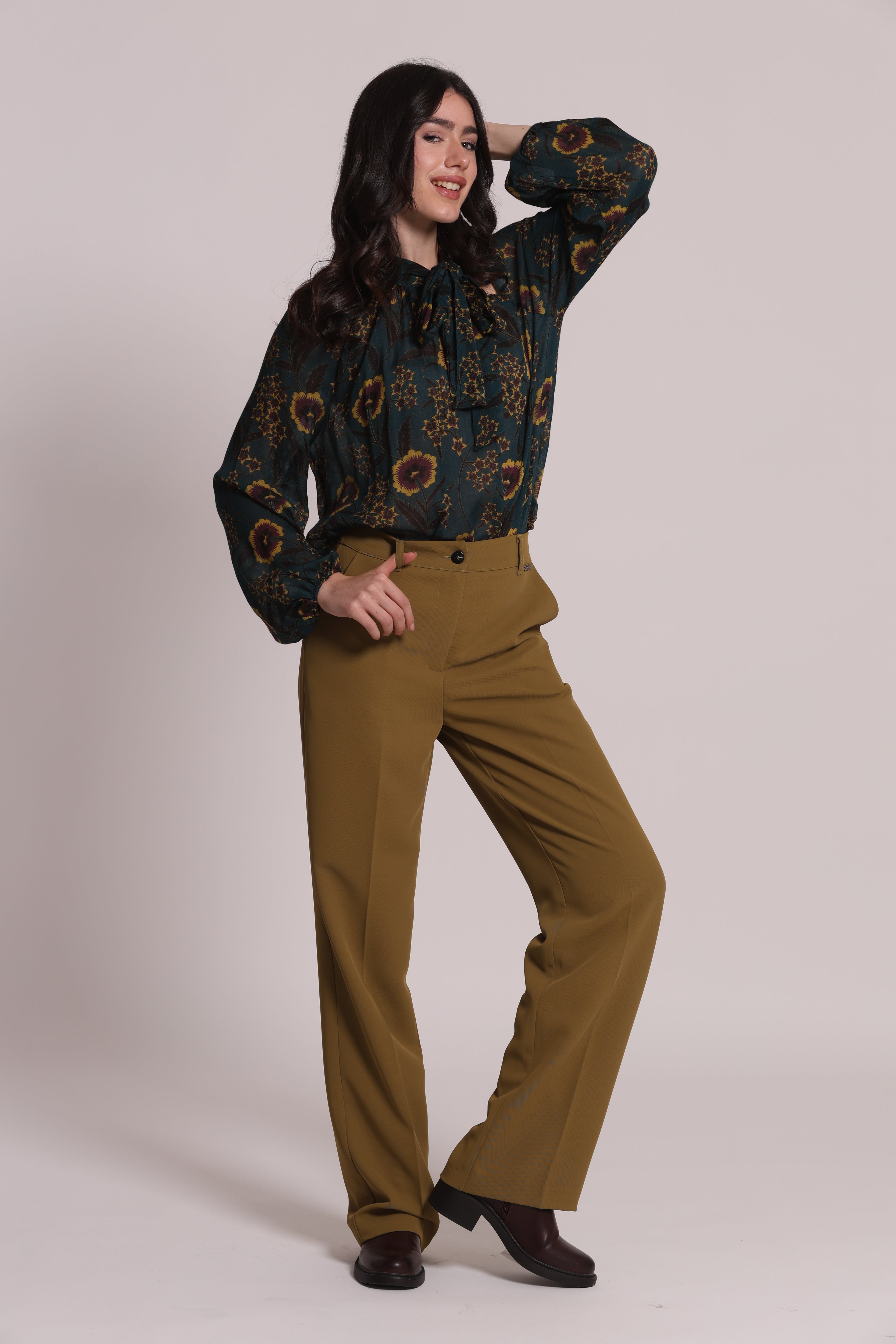 Mimi Mua Palazzo con Elastico Dietro Pantaloni Nero vita elasticizzata