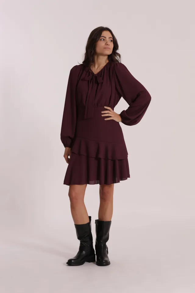 Mimi Mua Abito Corto in Georgette con Rouches Nero