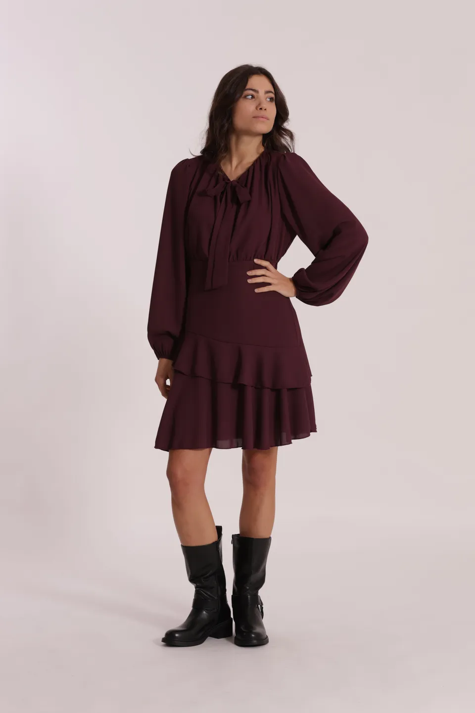 Mimi Mua Abito Corto in Georgette con Rouches Nero