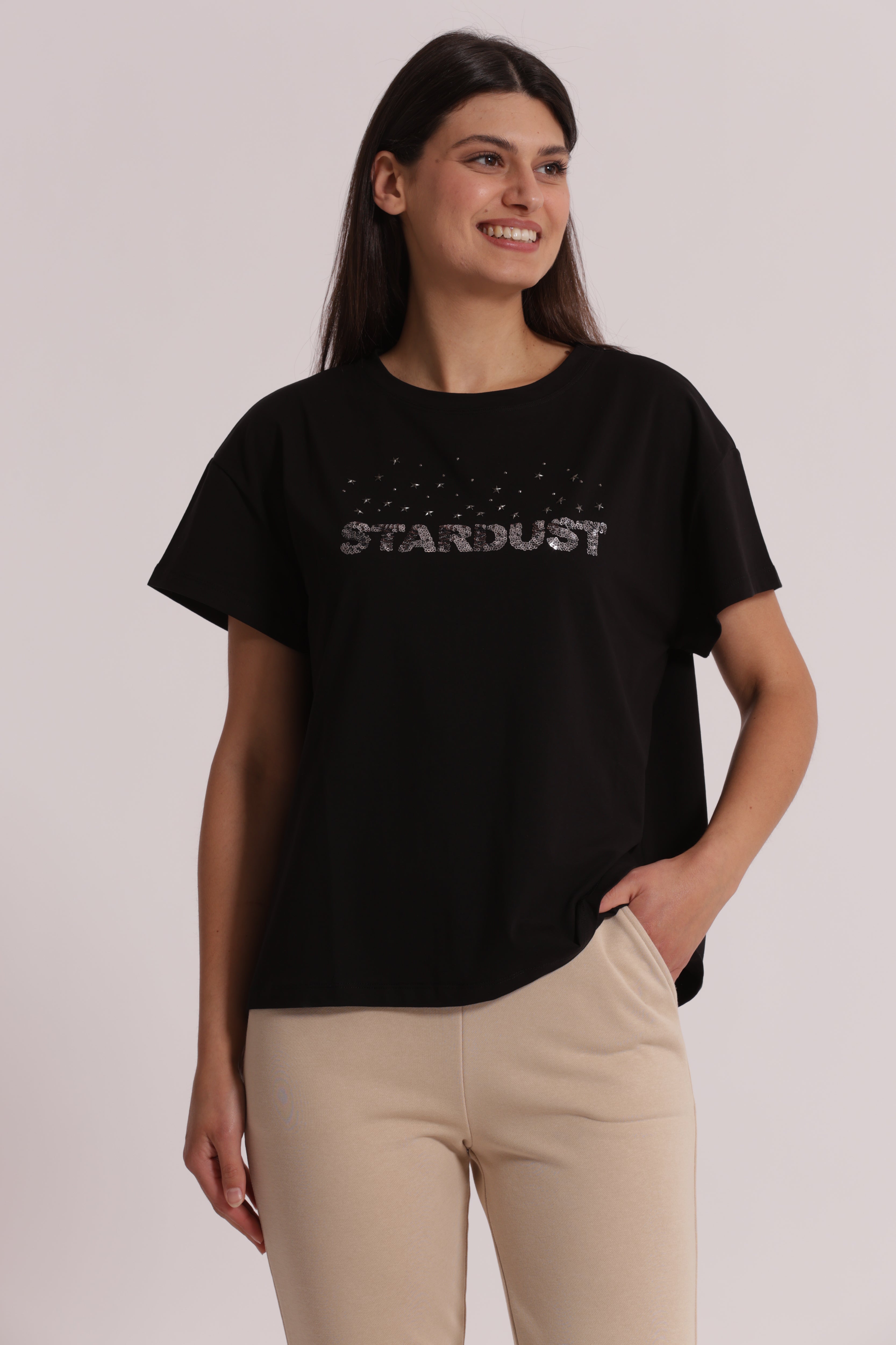 Mimi Mua T-Shirt Stardust in Paillettes bianca