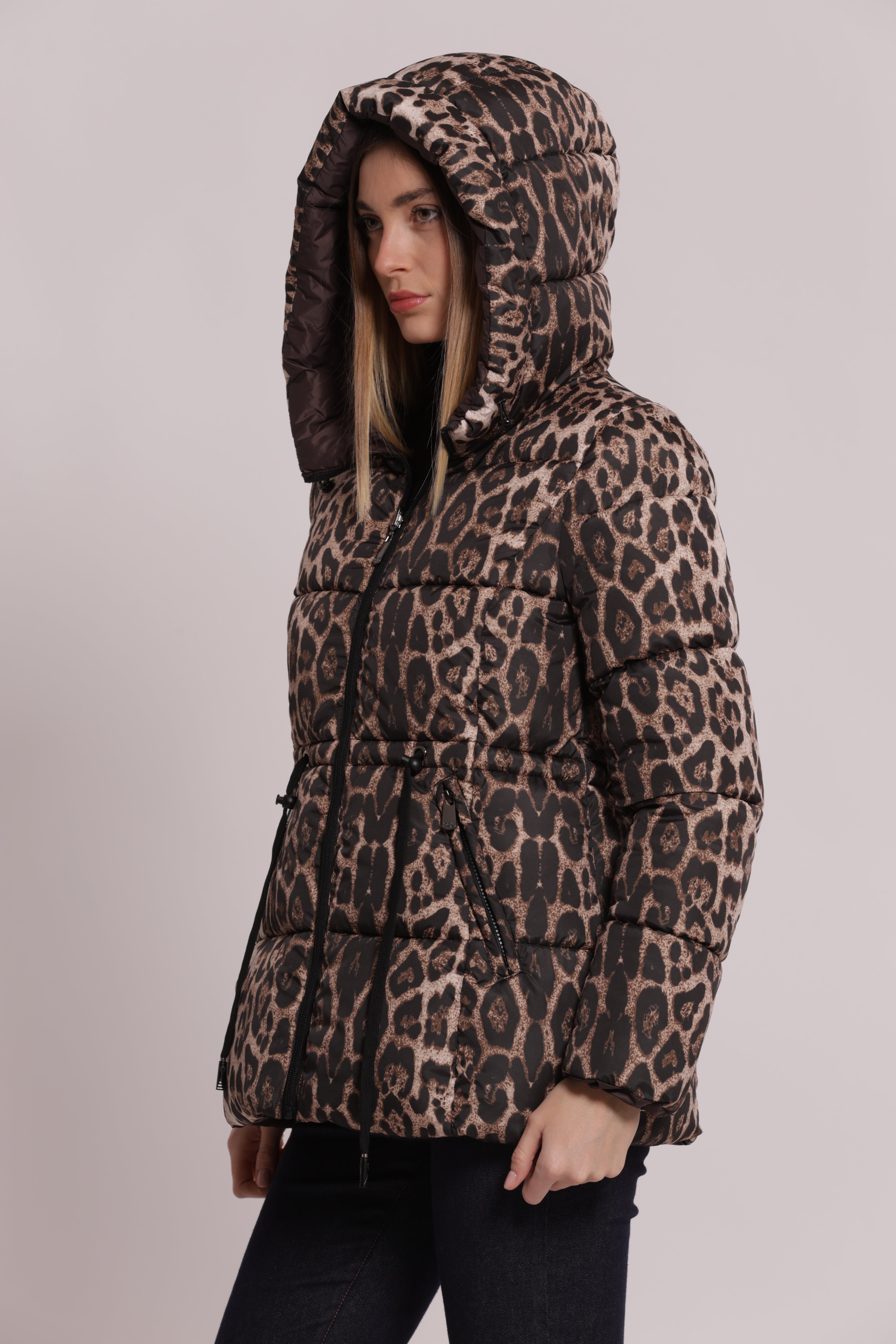 Mimi Mua Piumino Corto Reversibile Coulisse Vita Animalier 2in1