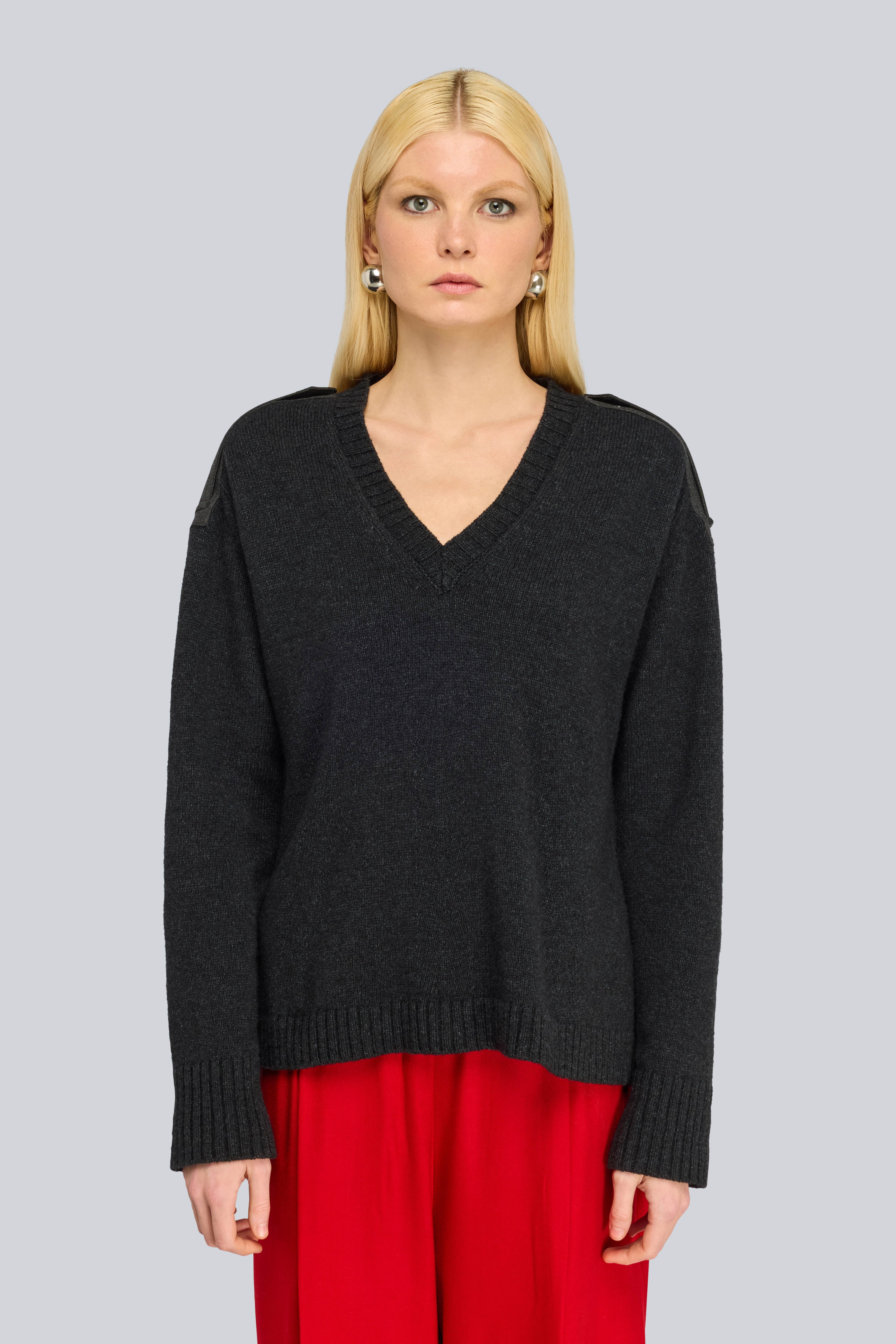 Semicouture Brandie maglia scollo a V merinos nera