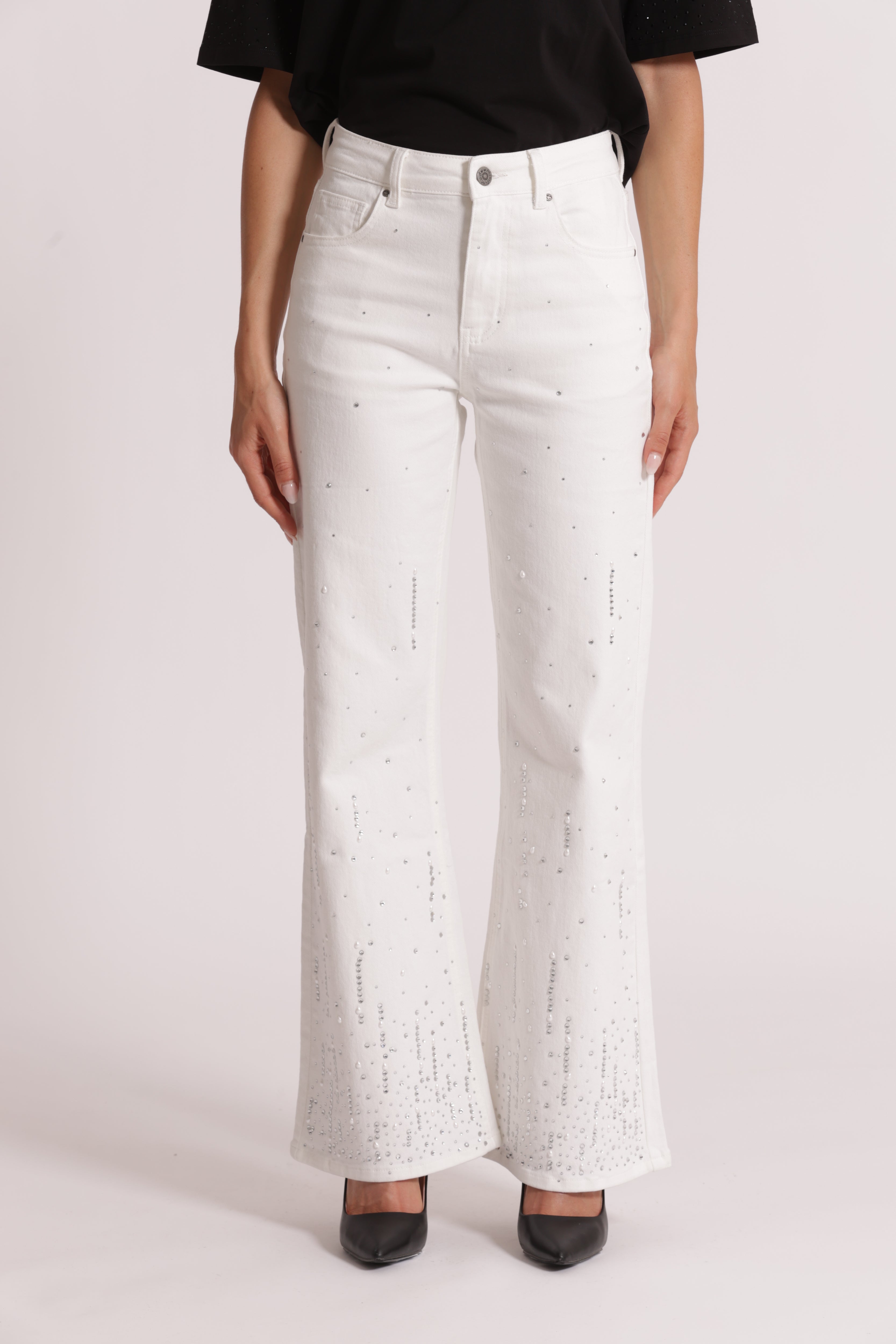 Mimi Mua jeans pioggia di strass jeans bianco denim