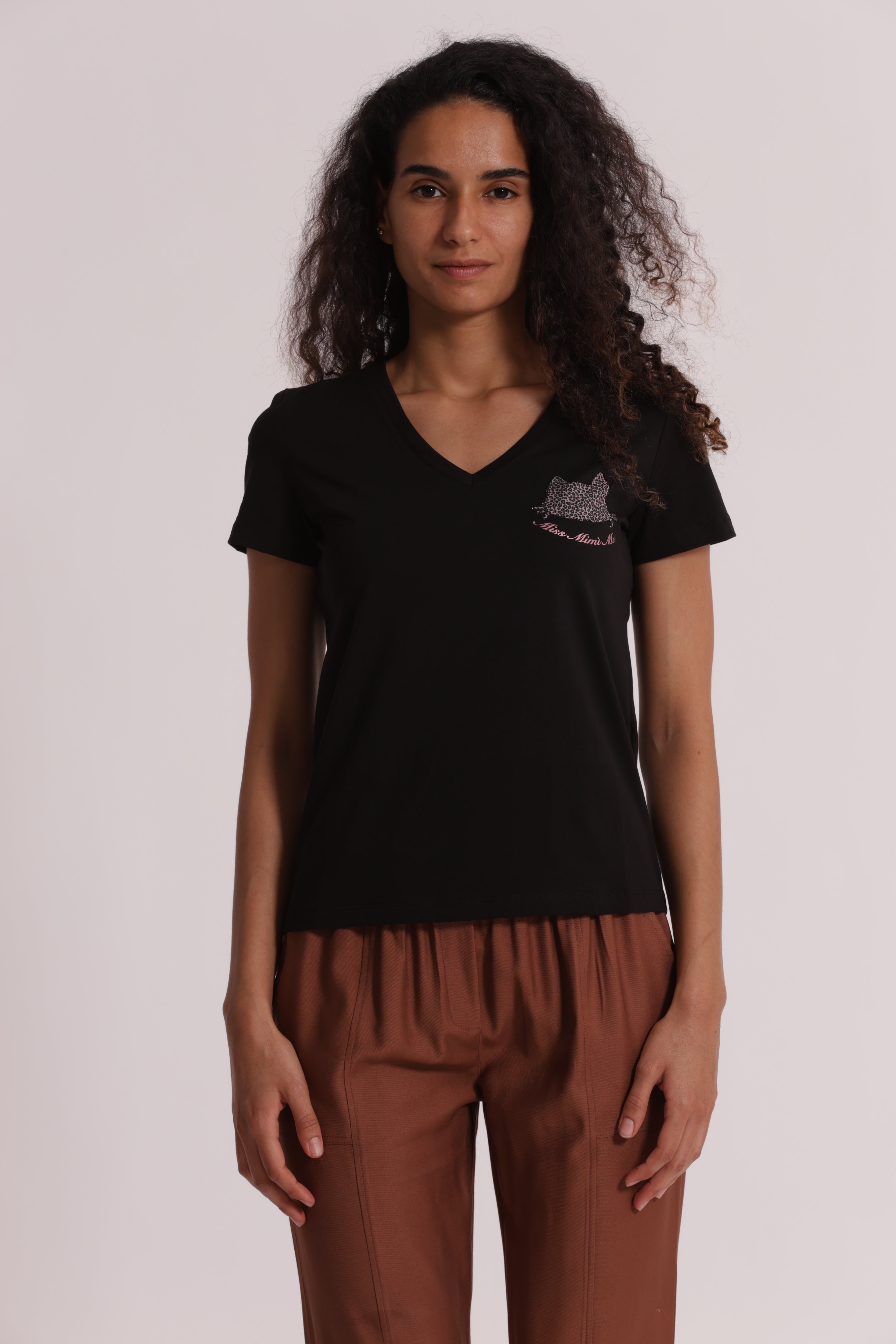 Mimi Mua T-Shirt Miss Gatto Zebrato Cotone Bianco