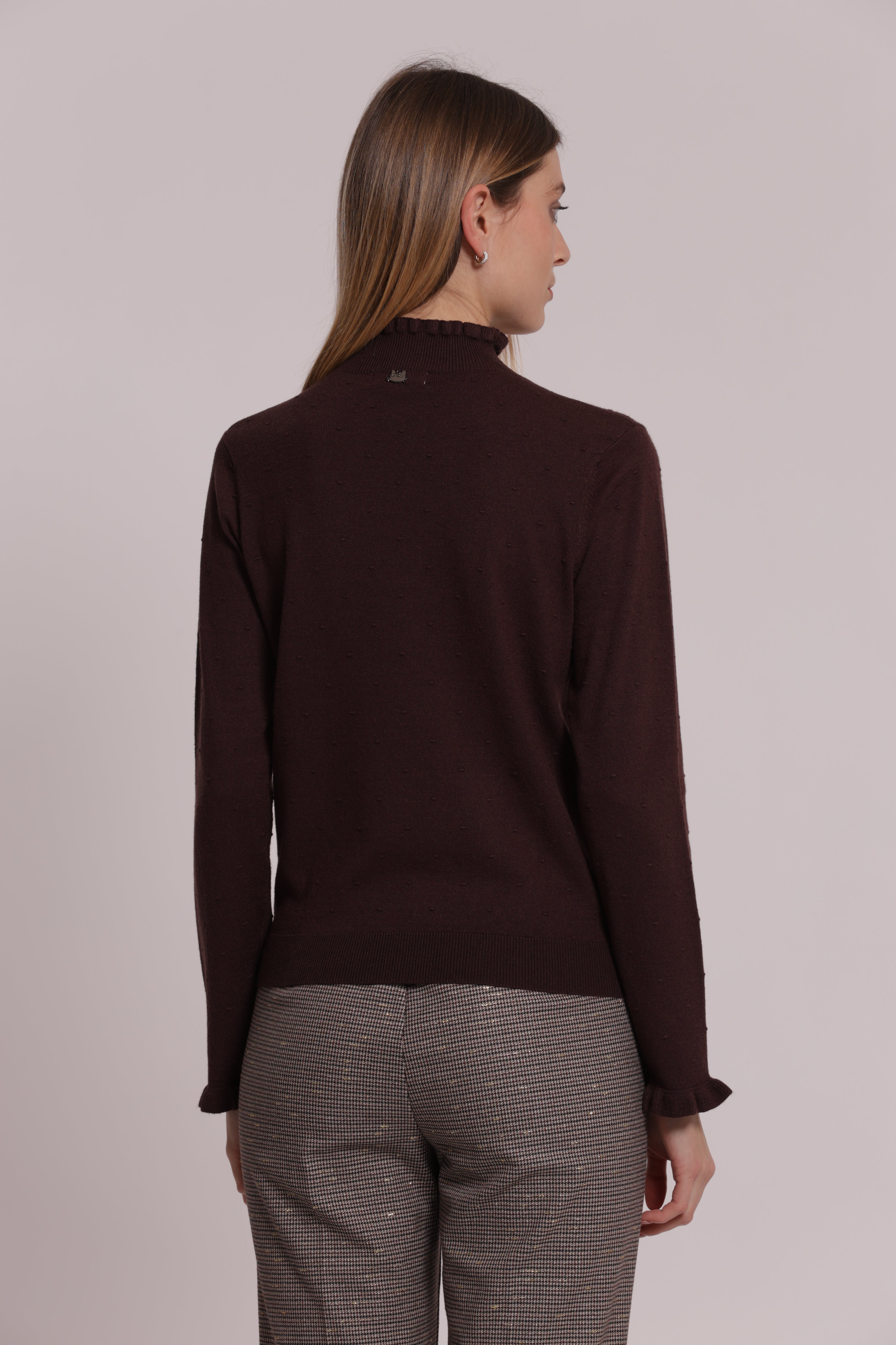 Mimi Mua Maglia Collo Alto Pois maglia nero aderente