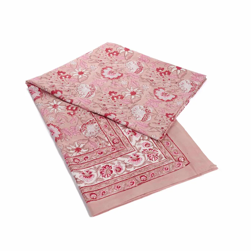 On Earth Cooperative Collection Block-print tovaglia cotone rosa 230x160