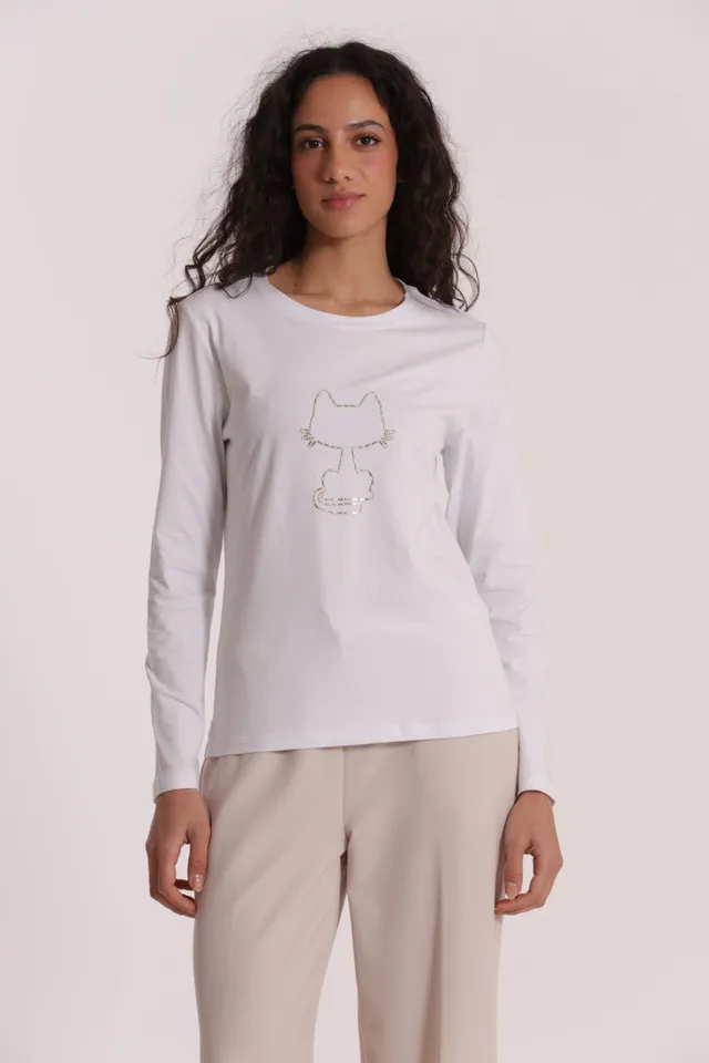 Mimi Mua Gatto Catena t-shirt cotone stampa gatto