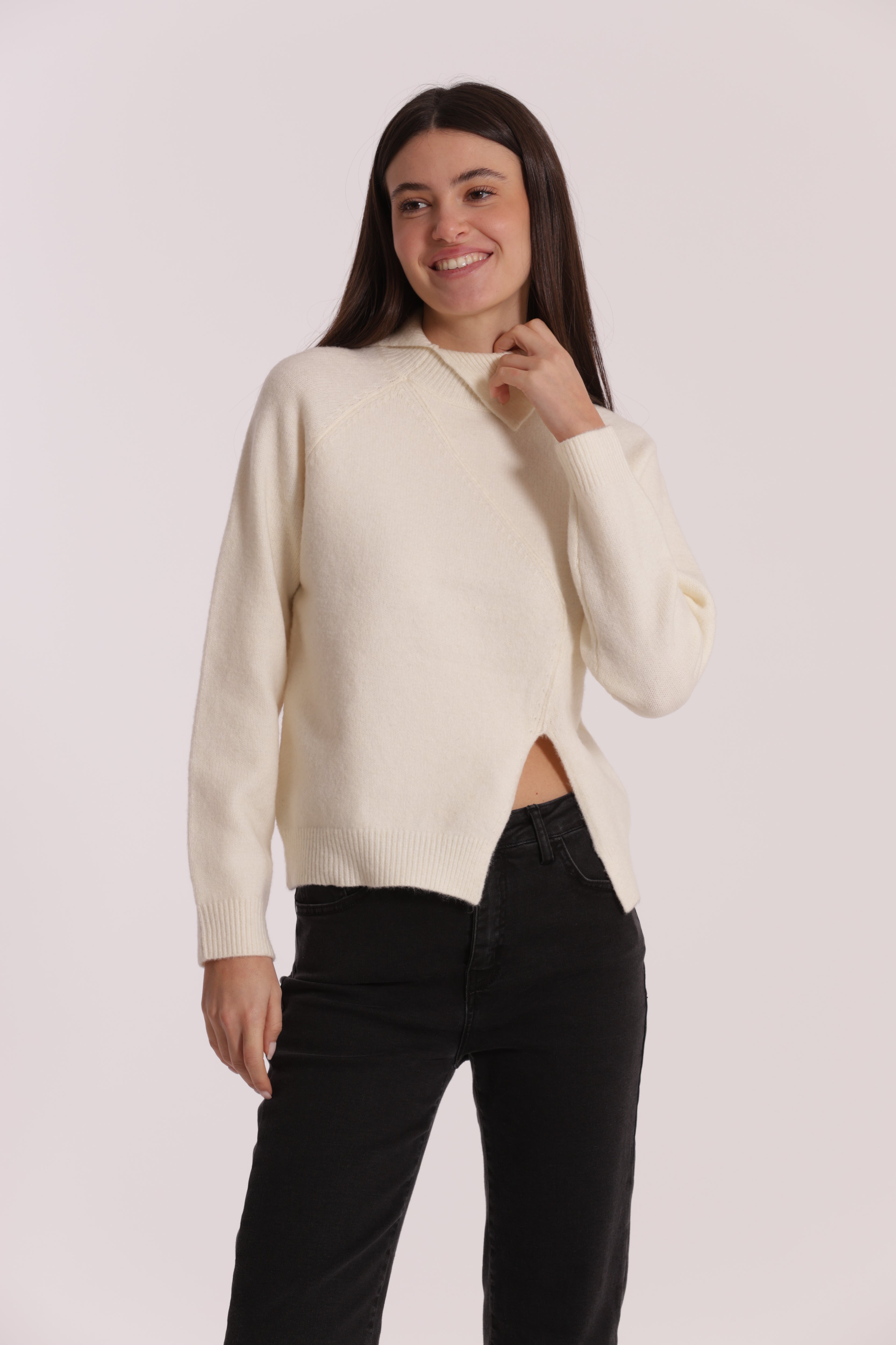 Mimi Mua collo piegato dolcevita maglia panna calda